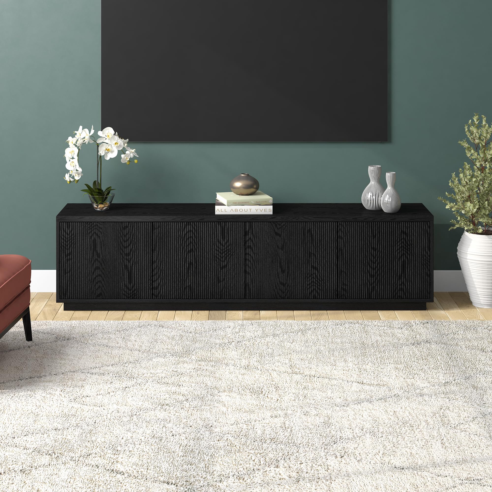 Best TV Stand for an 85-Inch TV in 2026 3 HennHart Henn&Hart Fluted TV Stand for TVs up to 85' with 2 Concealed Ribbed Sto — product photo
