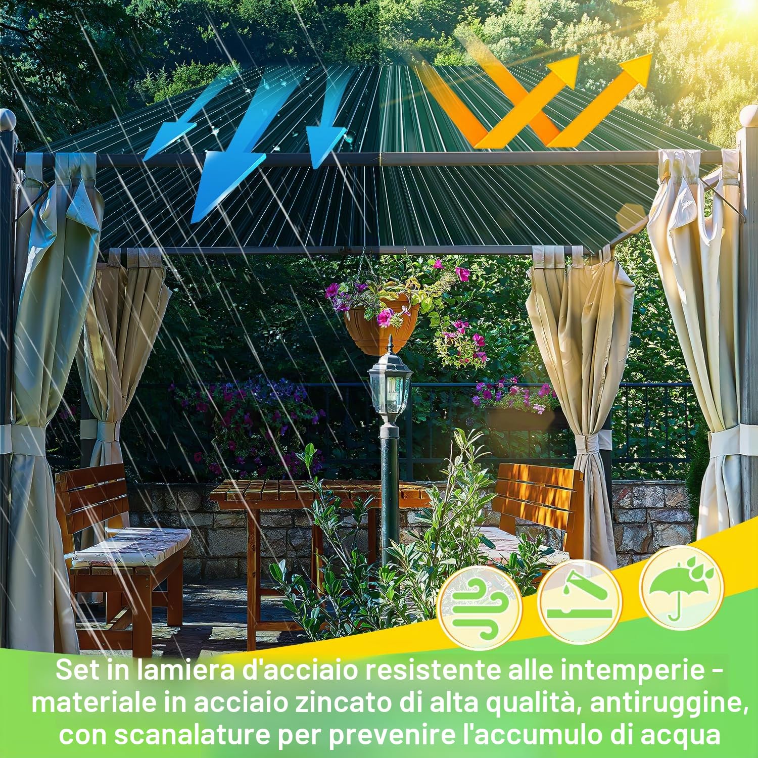Lamiera profilata, 24 piastre trapezoidali per tetto, 129 x 46 cm = 14 m², lamiera per posto auto coperto, casetta attrezzi, verde