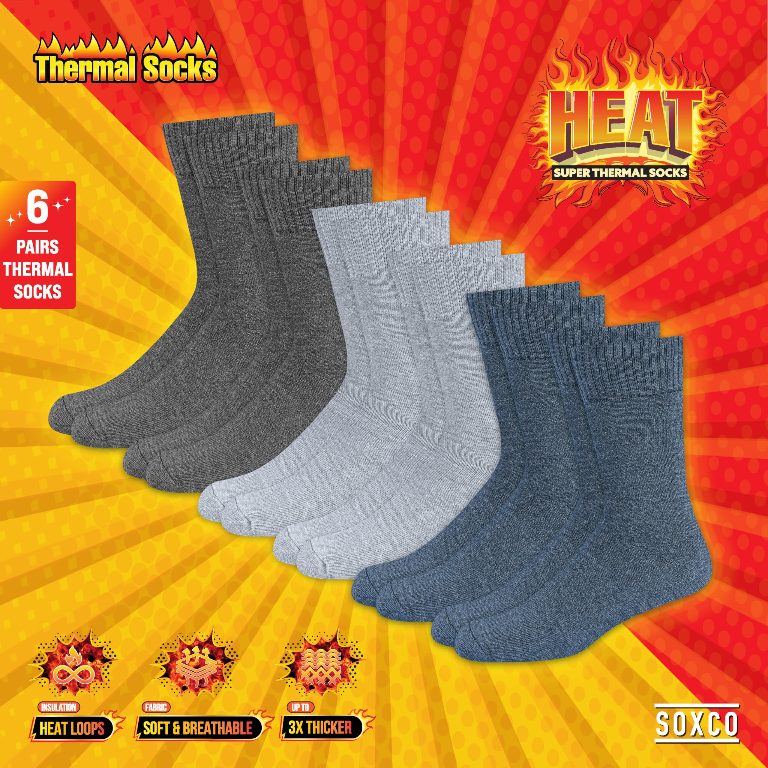 SOXCO Calze Termiche per Uomo e Donna - Calze Invernali Calde, Confezione da 6 Paia
