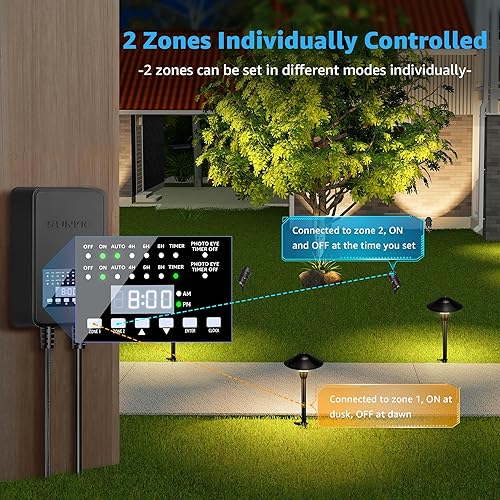 Miniatura 3 de SUNVIE Transformador de paisaje de bajo voltaje de 300 W con 2 salidas de control independientes, transformador de iluminación de paisaje con