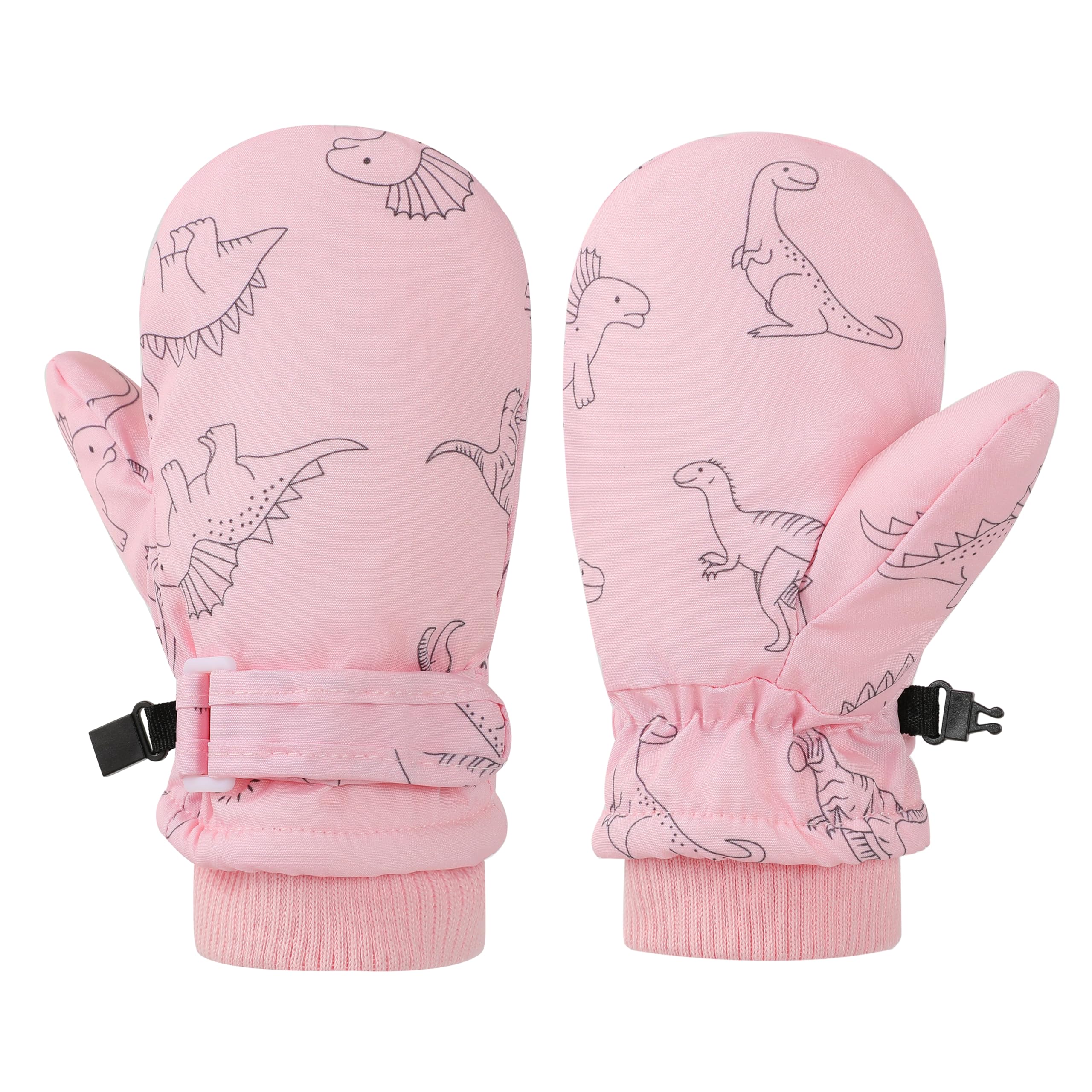 Urban Virgin Toddler Winter Gloves Kids Waterproof Snow Mittens Baby Mittens Boys And Girls Cuffed Snow Gloves C-PinkDino S(1T-3T)
