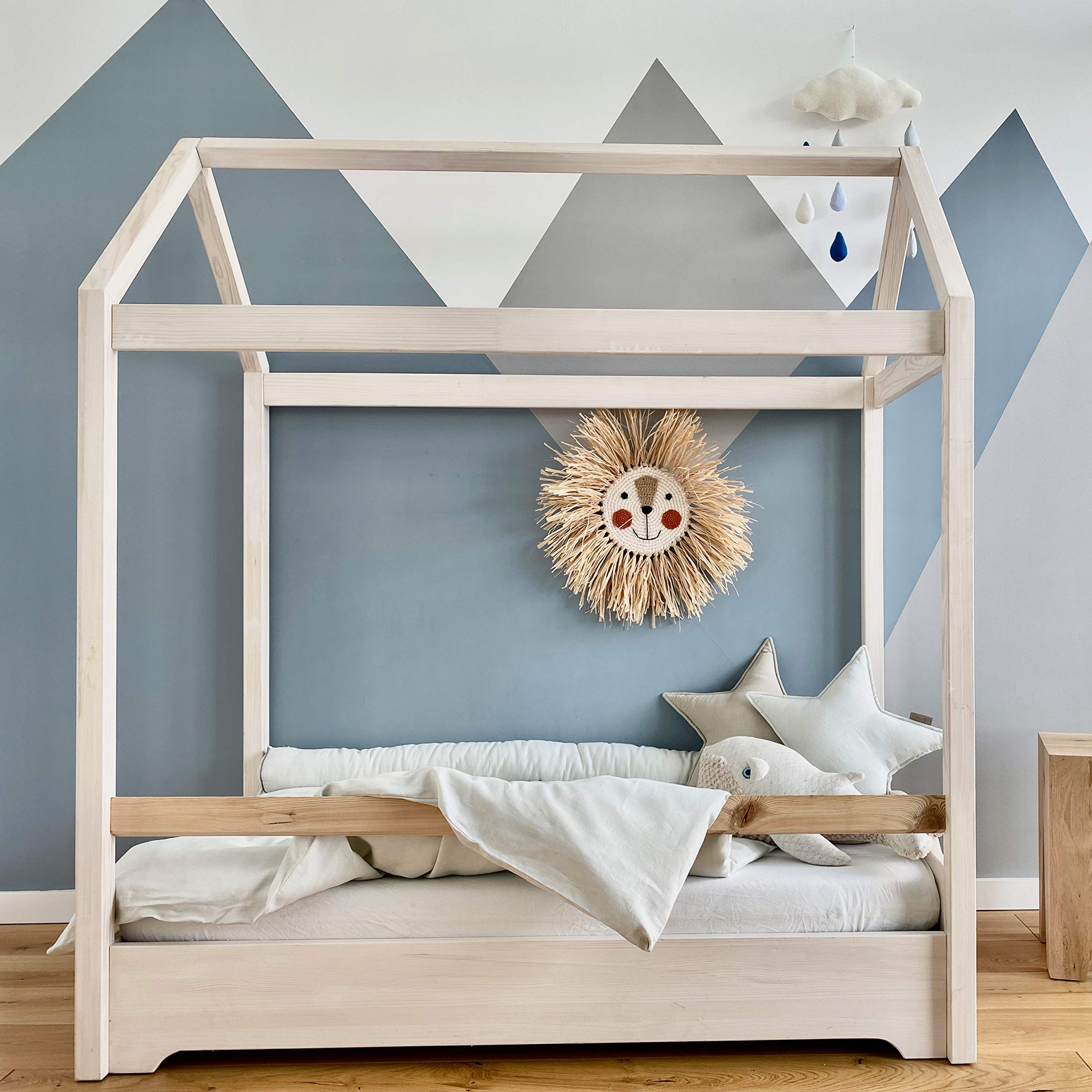 KraftKids Juego de ropa de cama de lino natural marrón con funda de almohada de 40 x 60 cm y edredón de 135 x 100 cm, funda de edredón de algodón, hecha a mano en la UE