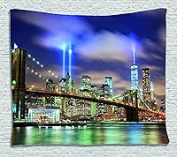 Vista 162 de Ambesonne Tapiz de naturaleza, silueta de oso salvaje en el bosque de la selva en la noche oscura, ilustración para colgar en la pared para Verde