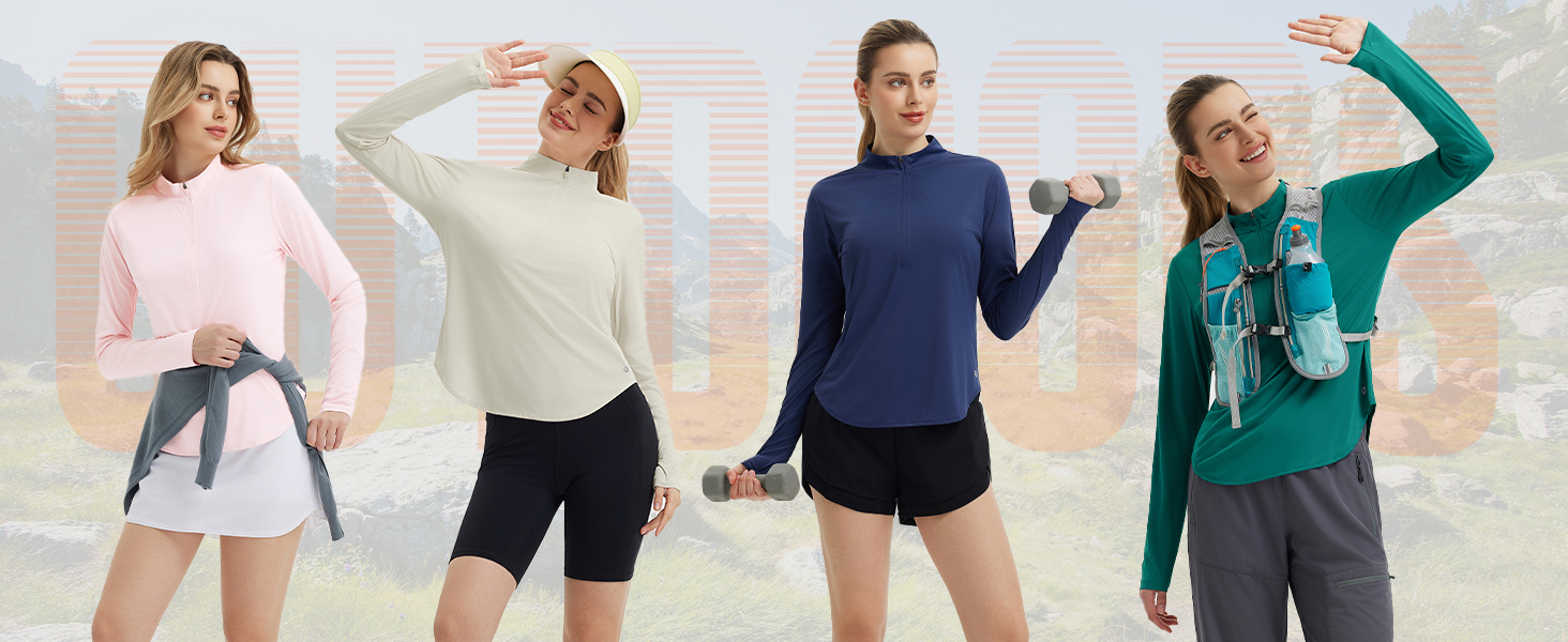 baleaf Camicia da sole da donna UPF50+, mezza zip a 1/4, a maniche