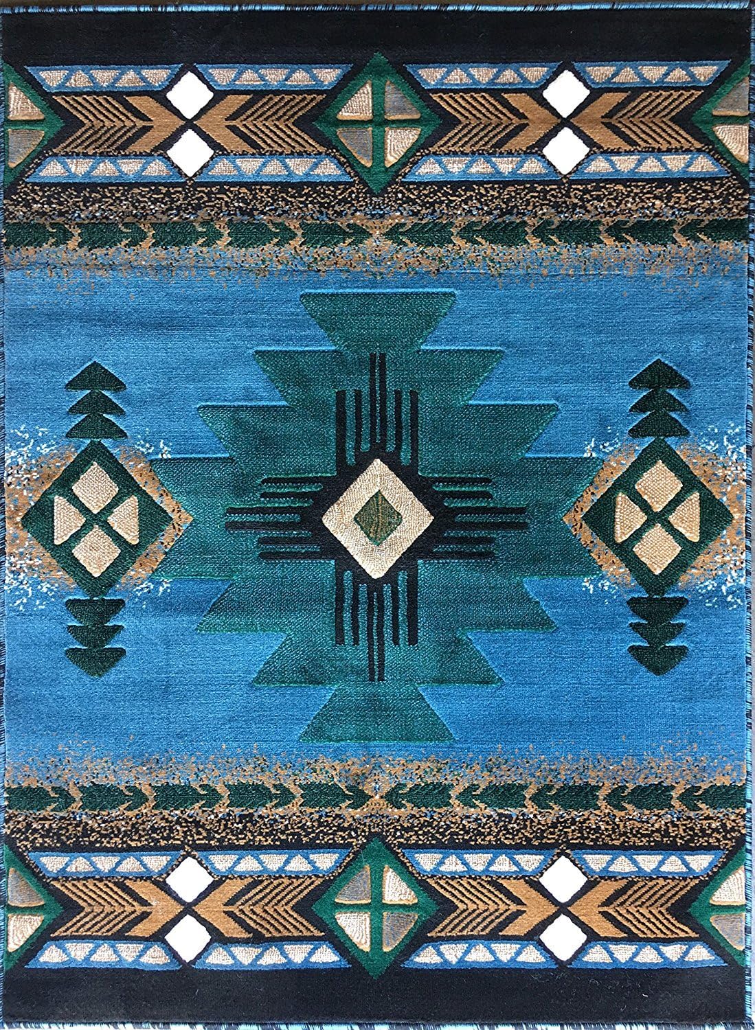Southwest Native American Indian Design #CR11 Light Blue Carpet Area Rug (2 Feet X 3 Feet)