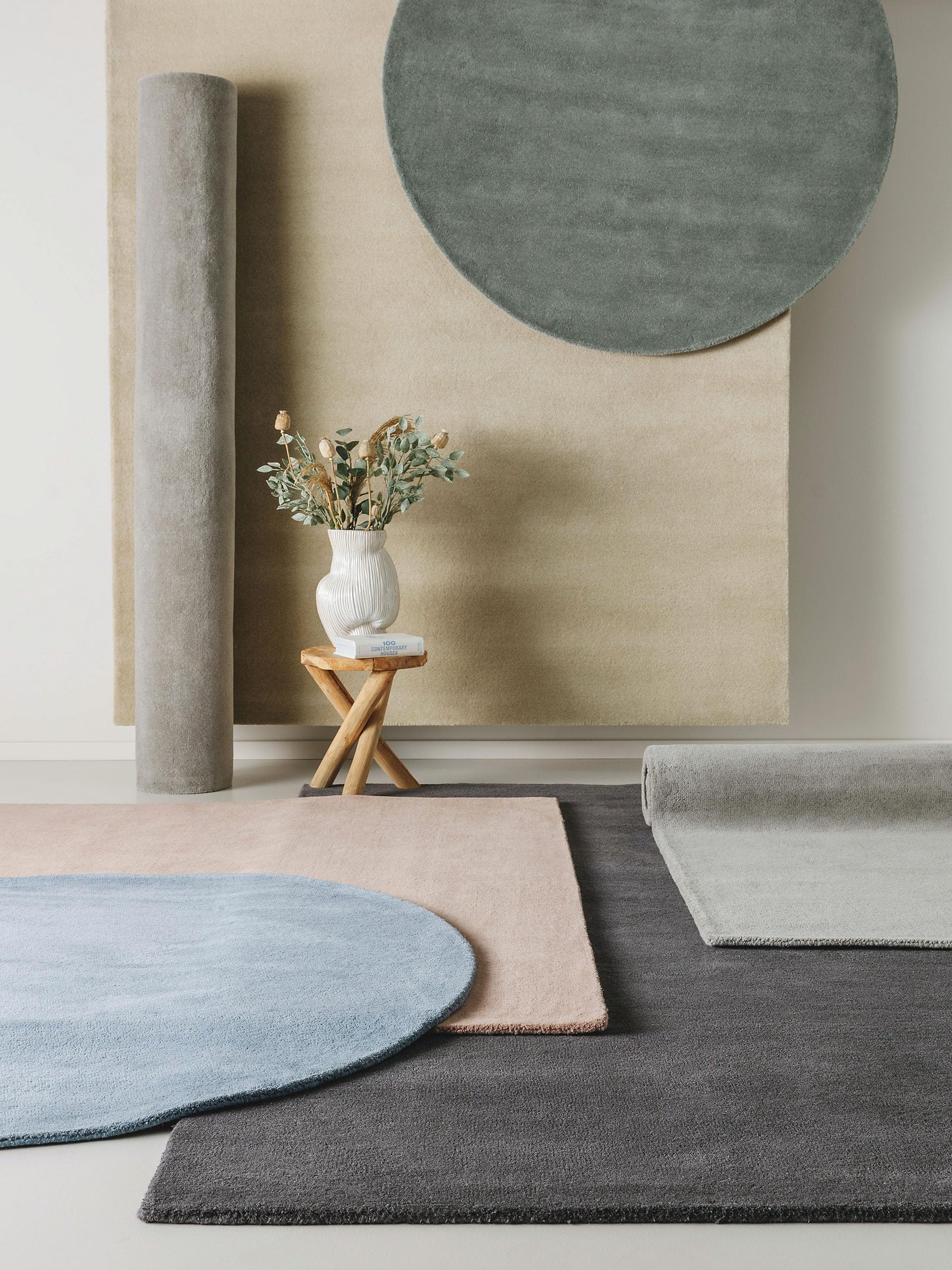 benuta Pure Rocco Wollen tapijt, crème, 150 cm, rond, wol, onderhoudsvriendelijk, voor woonkamer, slaapkamer