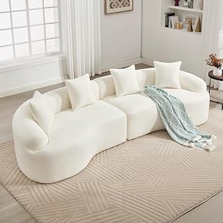 Curved Boneless Sofa,Compression Modular 110'' Sectional,White High-Density,Couches Sleeper for Living Room Bedroom Apartment Lounge,Chenille