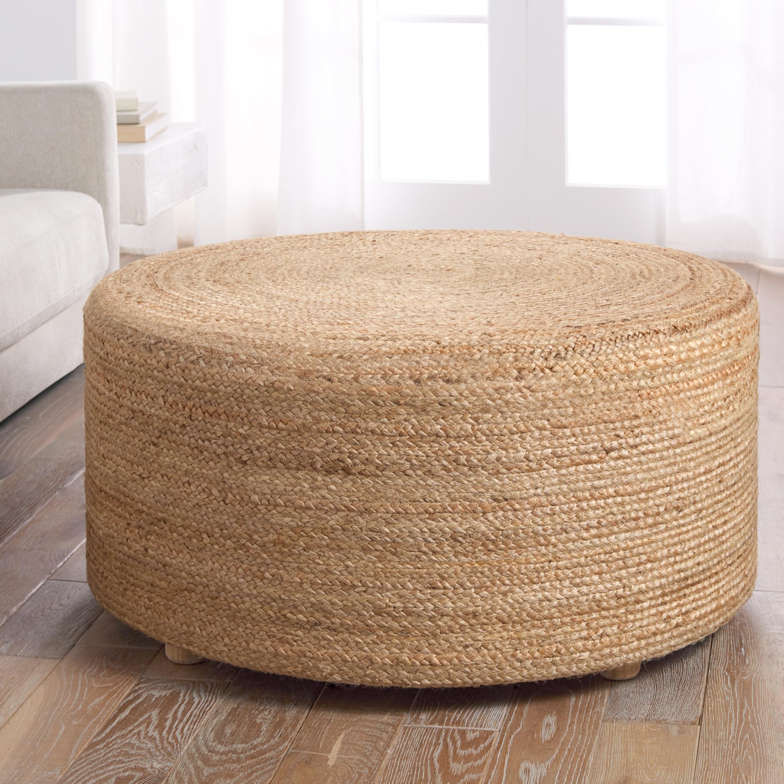 Jaipur Living, Jute Pouf, Round Stuffed Ottoman, Brown, 36"