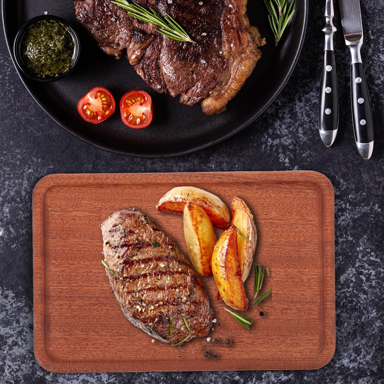 Bandeja de Madera Rectangular Marrón para Servir Comida y Aperitivos