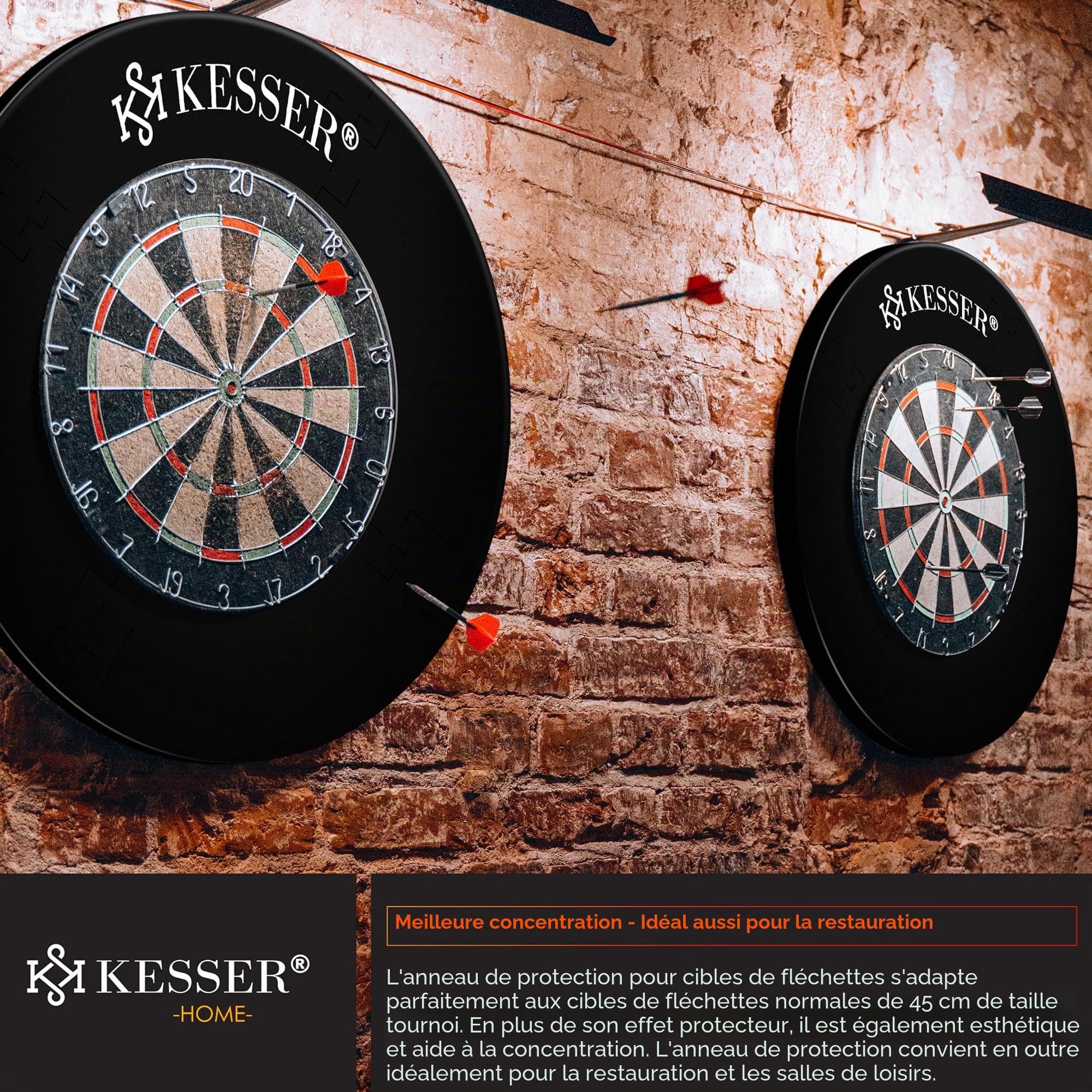 KESSER® Cible de fléchettes - Anneau de protection - Diamètre : 45 cm - Anneau de récupération rond stable - Accessoire de protection murale stable - Convient pour toutes les cibles de fléchettes -
