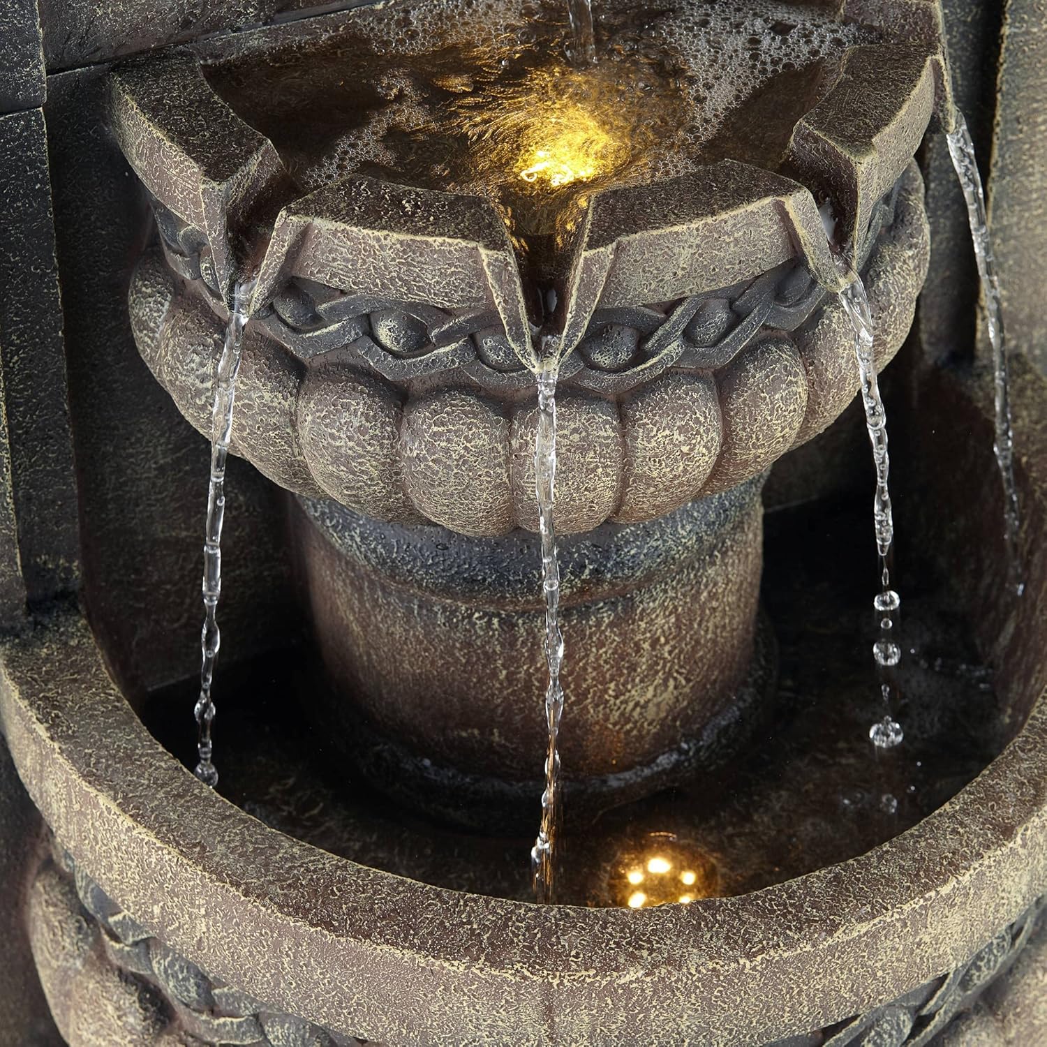 Roman Lion Face Gray Resin 50" Outdoor Floor Water Fountain with LED Light