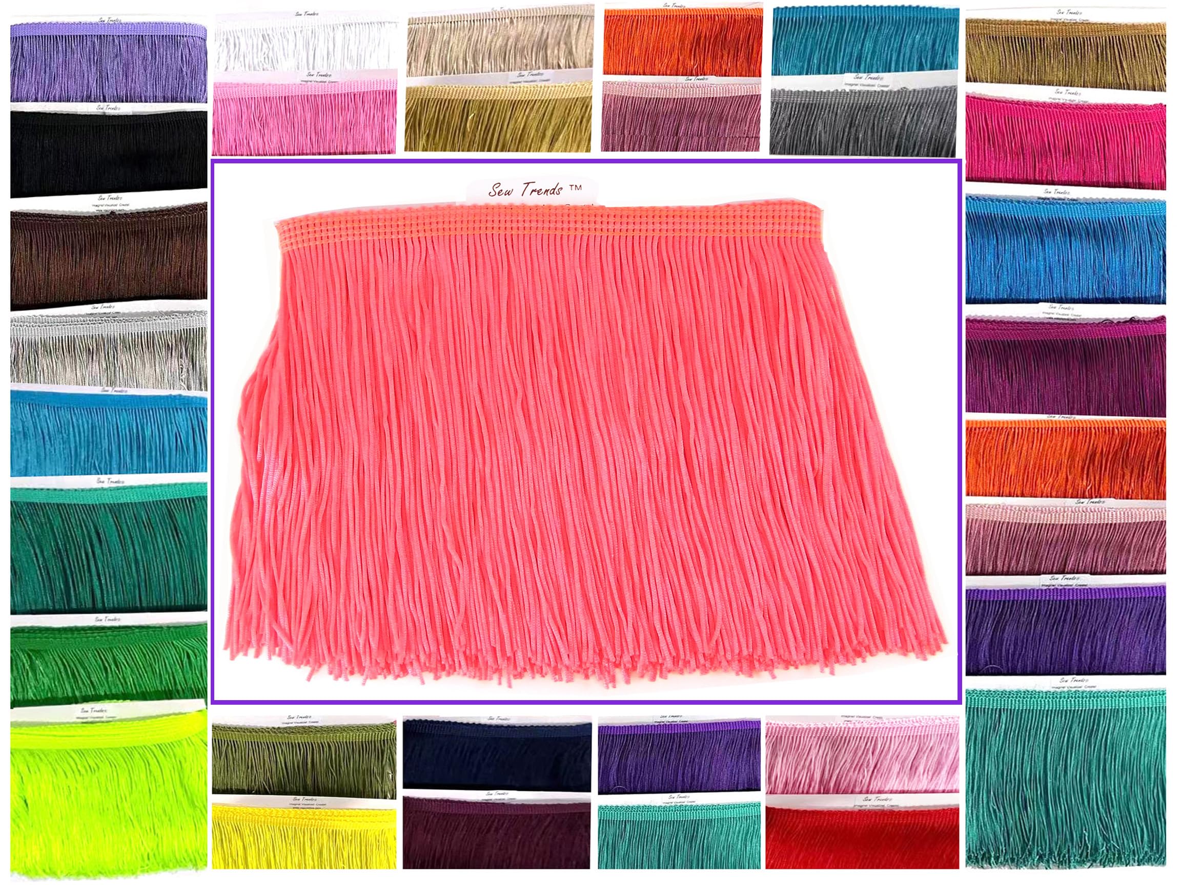 SEW TRENDS 10 Yards of 6" Long Chainette Fringe Thread Yarn Tassel Trim Braid Fringe for Crafts Sewing and Decor-Neon Fuchsia Salmon Pink