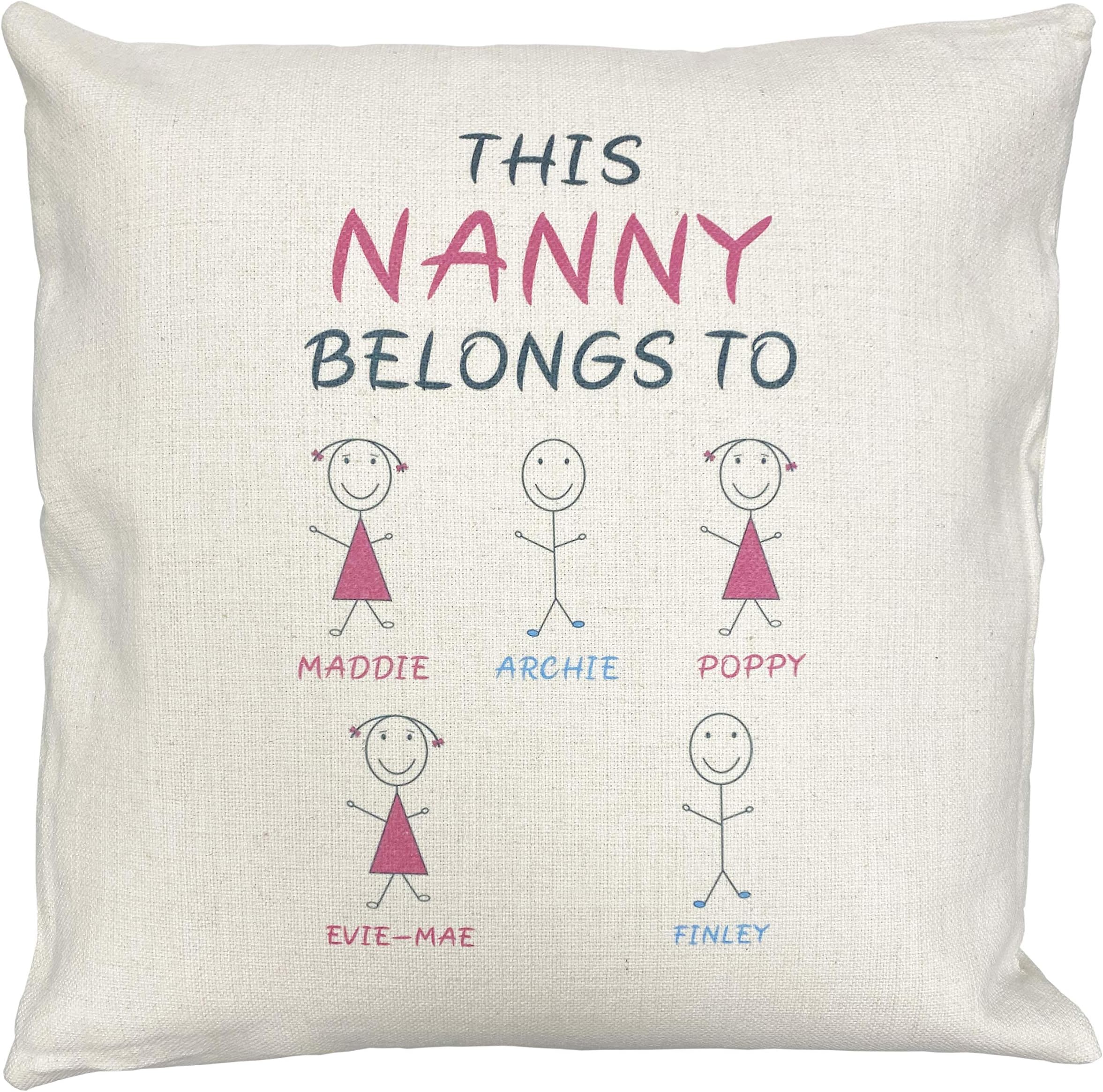 HlpiAMok TANGDIAABBCC Personalised Nanny/Mummy belongs to Cushion, 45cm x 45cm, stunning canvas feel, includes Inner Filler. Perfect for Mother's Day, Birthday, Christmas or a Gift.
