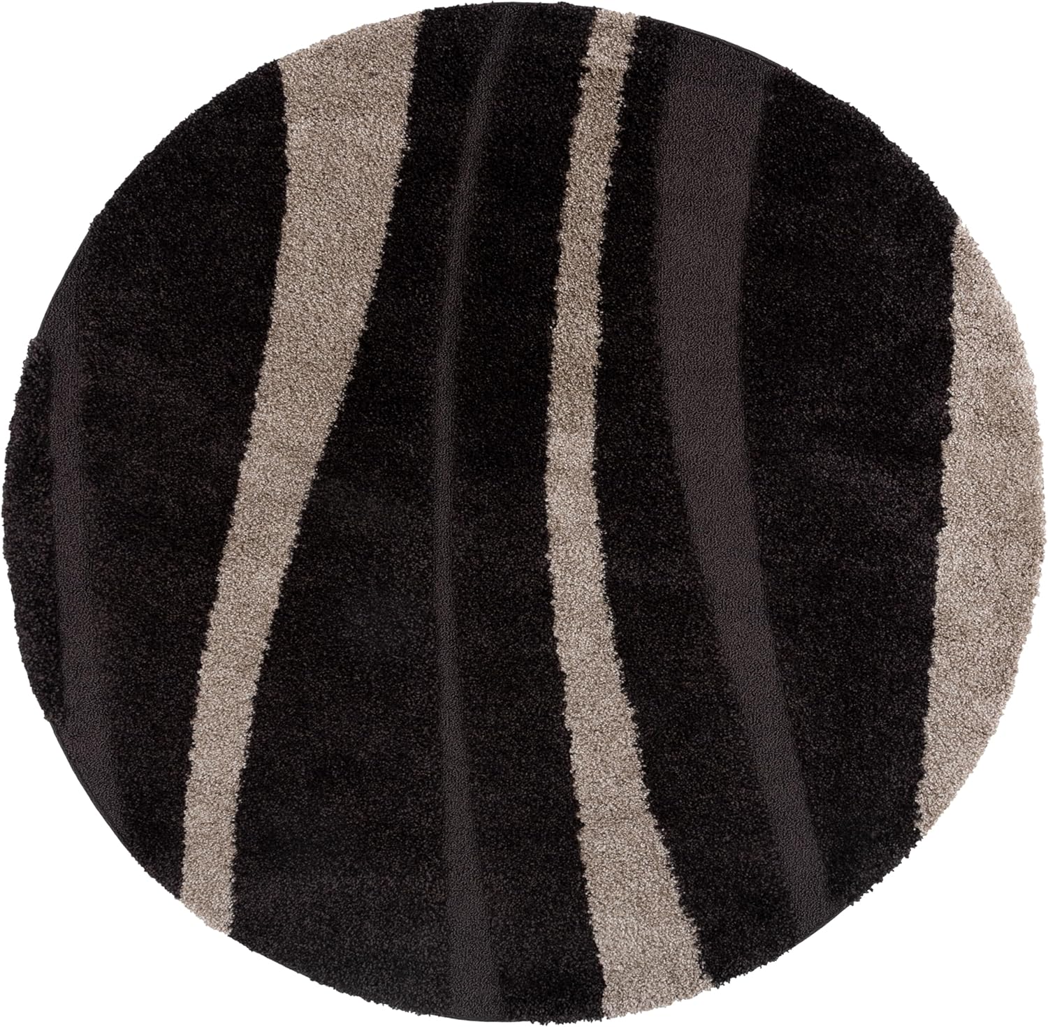 SAFAVIEH Florida Shag Collection Area Rug - 6'7" Round, Dark Brown & Beige, Stripe Design, Non-Shedding & Easy Care, 1.2-inch Thick Ideal for High Traffic Areas in Living Room, Bedroom (SG451-2813)