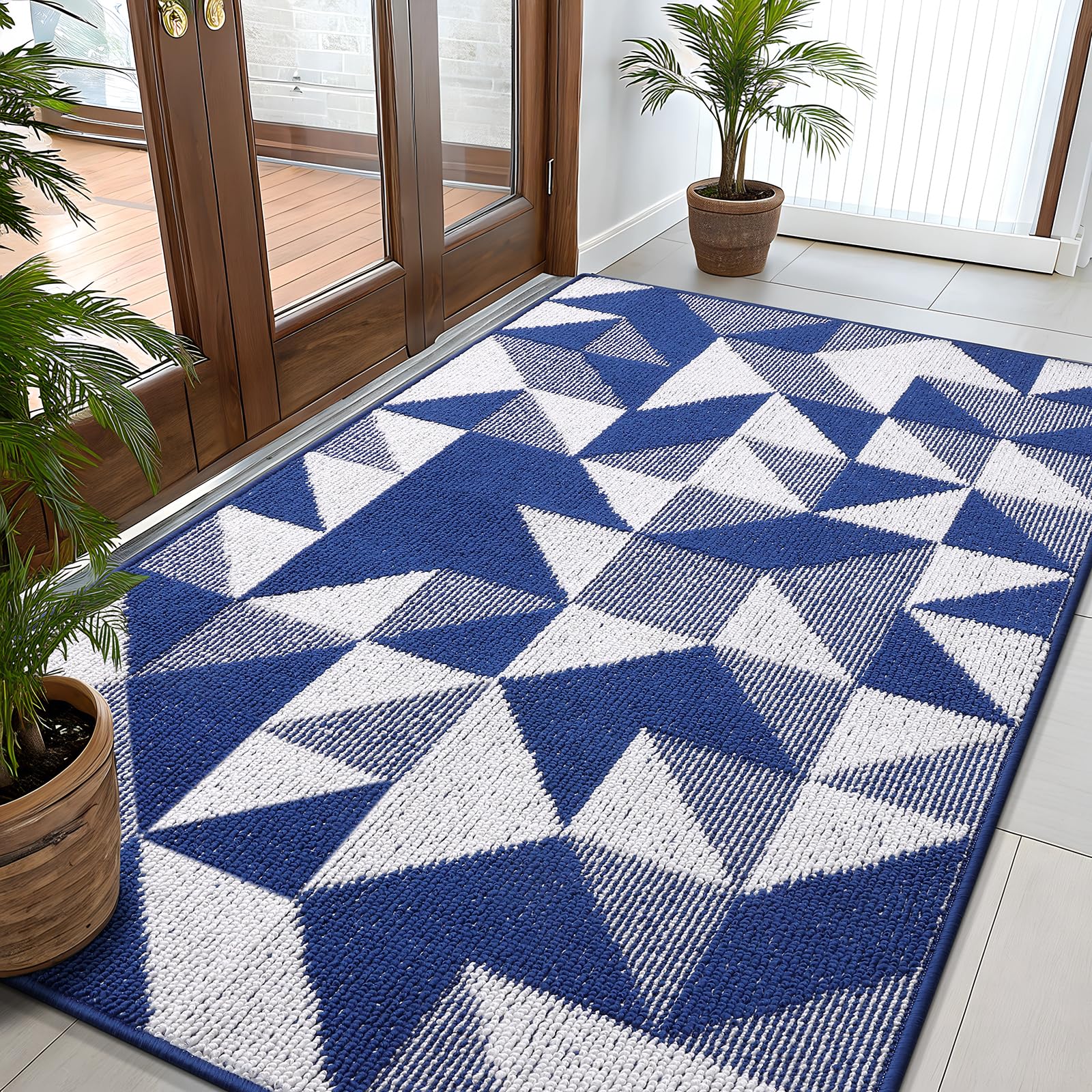 OLANLY Large Door Mat Indoor Entrance Washable 59x35, Odor-Free Low-Profile Front Back Geometric Doormat, Absorbent Resist Dirt Entry Carpet, Easy to