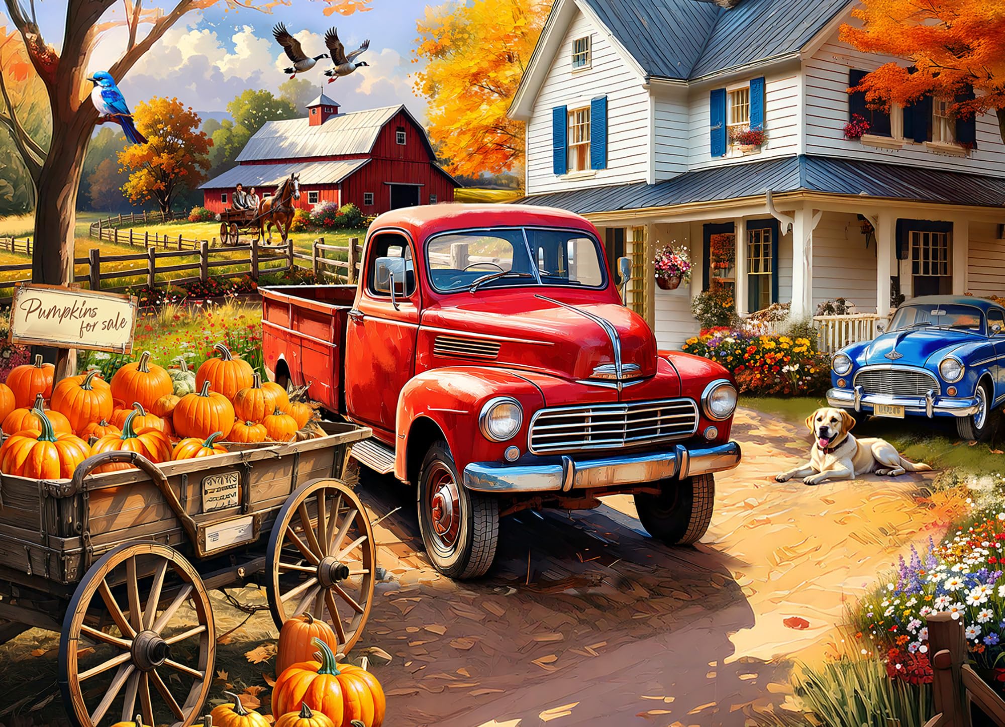 Memories of Fall Jigsaw Puzzle 1000 Piece by Vermont Christmas Company - Vintage Autumn Themed Puzzles for Adults & Families. Randomly Shaped & Interlocking Pieces - 26 5/8" x 19 1/4"