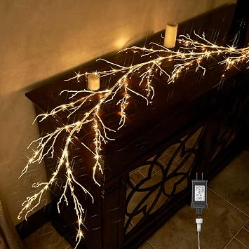 BAOLITVINE Lighted Birch Garland 6FT 120 Warm White Lights, Twig Garland Vine with Lights for Christmas Home Fireplace Table Decoration Indoor Outdoor