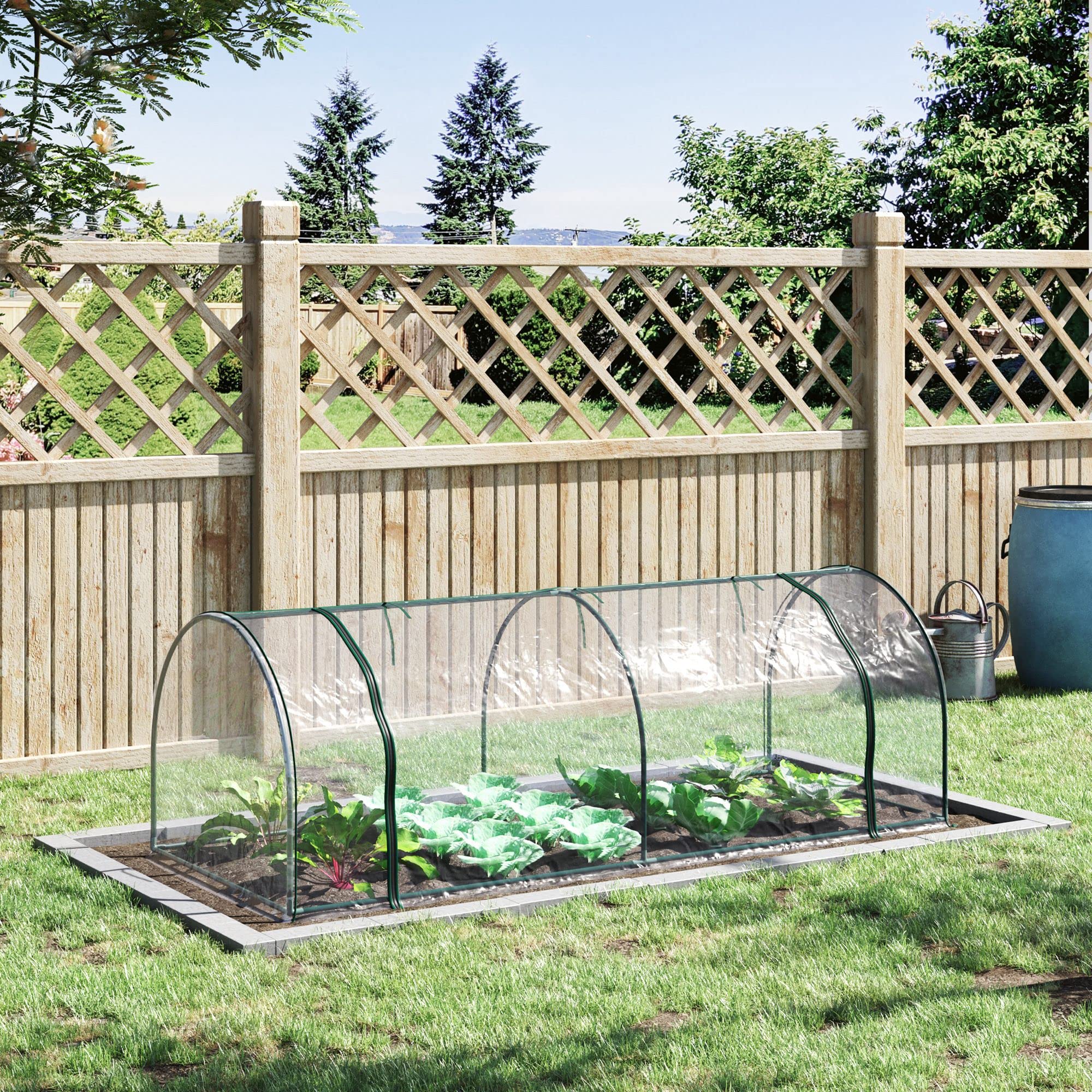Outsunny Serre de Jardin Tunnel Mini Serre Tunnel Serre à tomates 2,5L x 1l x 0,8H m Grande Porte zippée bâche Plastique Transparent métal époxy Vert