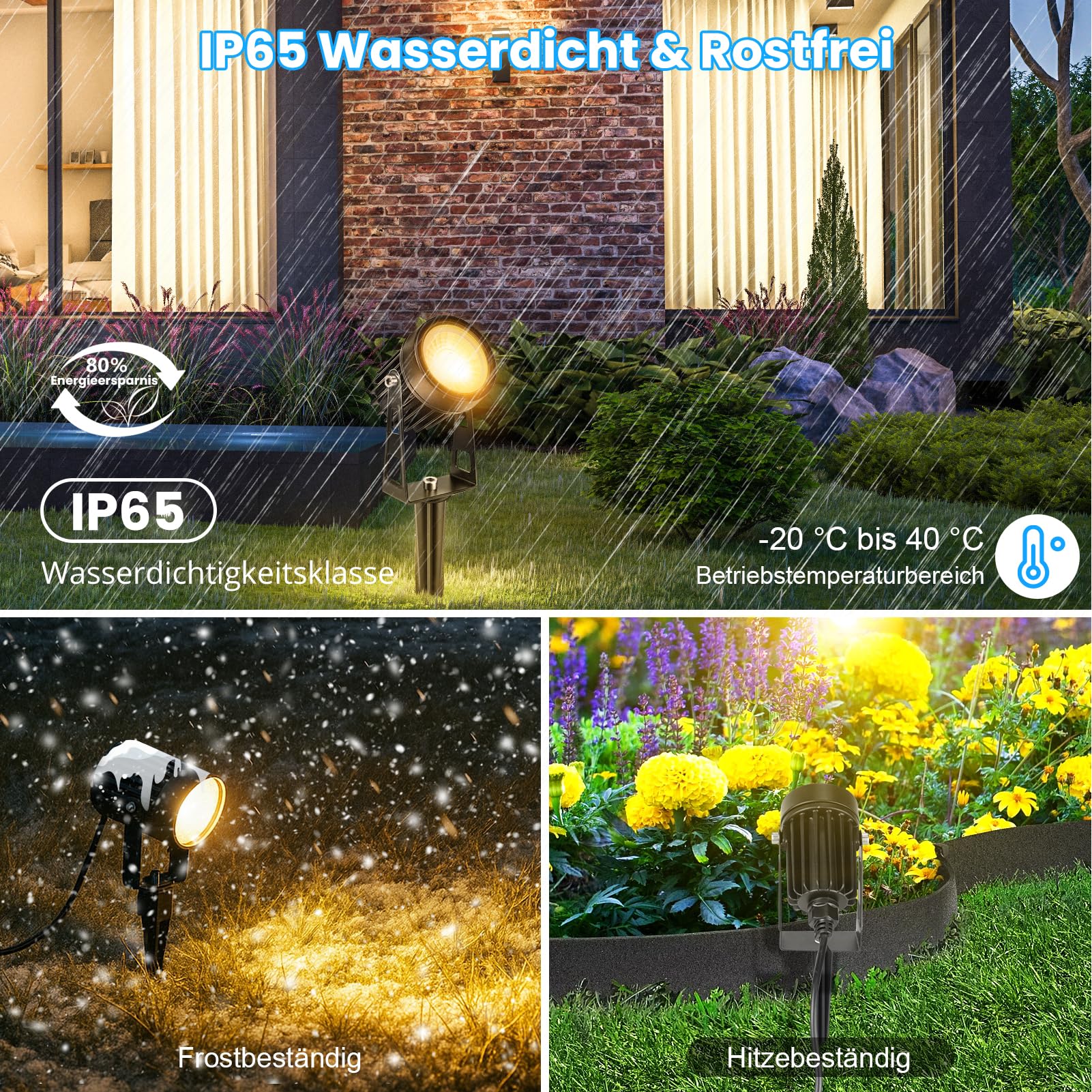 LightingWill Gartenstrahler LED Außen Wasserdicht mit Erdspieß, Gartenbeleuchtung mit Dämmerungssensor & Timer, 8er Set, 3000K Warmweiß, IP65 Gartenspots für Garten, Weg, Terrasse, Einfahrt