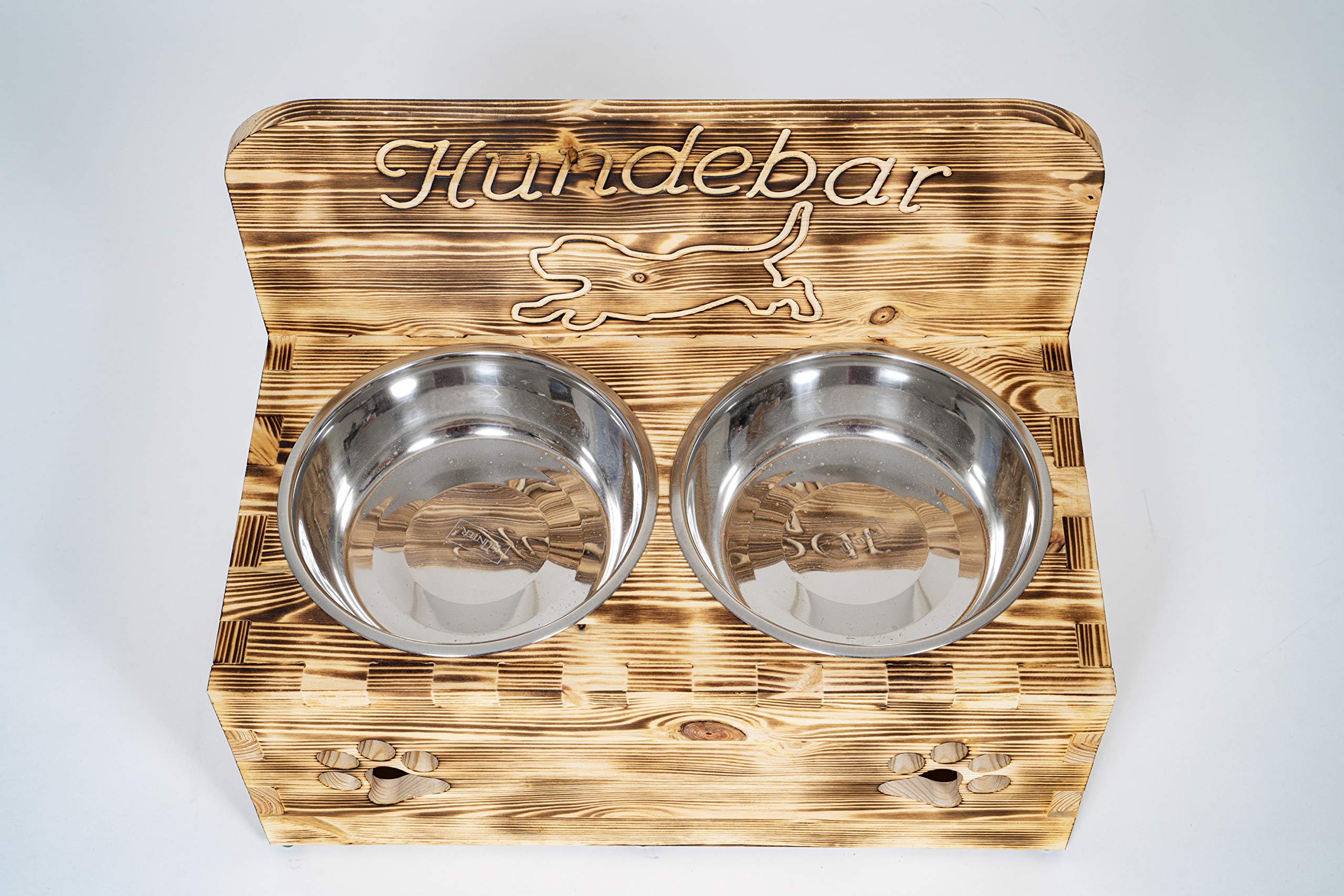 Hundenapf Erhöht Futterstation Hund - Inkl. 2X 1600ml Edelstahl Hundenapf - Fressnapf Futternapf Napf Hundebar mit Holz Ständer - Napfbar für Mittelgroße Große Hunde - rutschfest