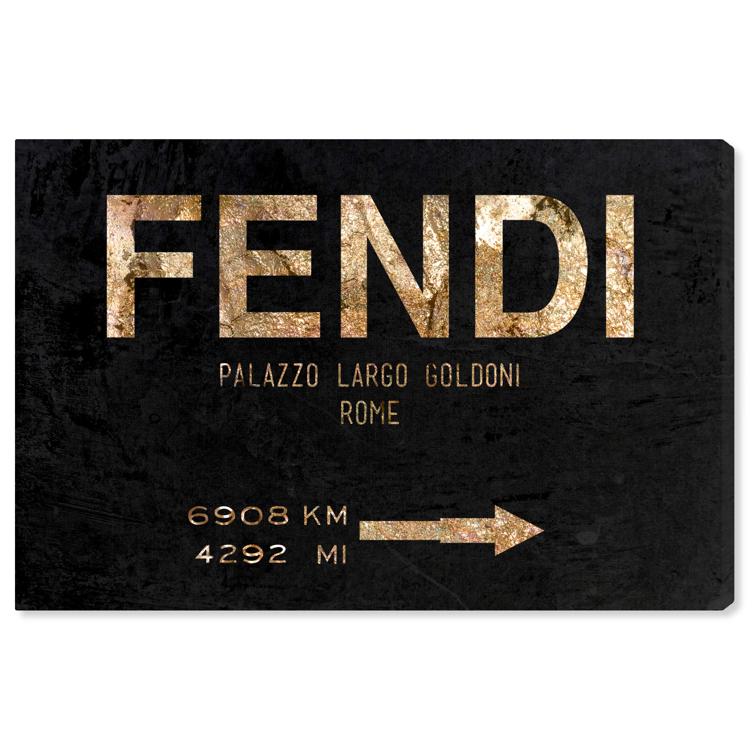 The Oliver Gal Artist Co.Overstock Oliver Gal 'Rome Road Sign Night' Fashion Wall Art Print on Premium Canvas - Black 15x10