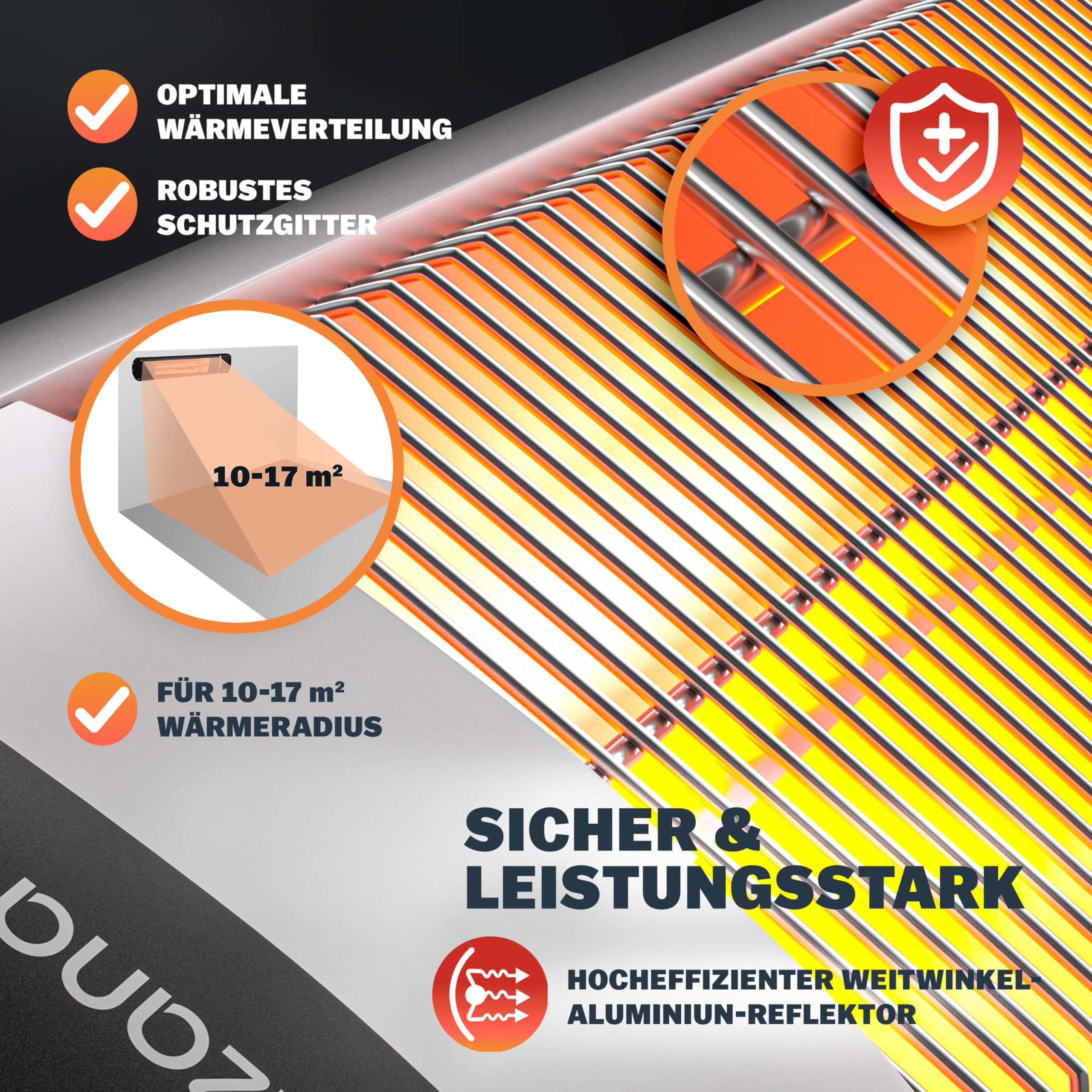 MONZANA® Infrarot Heizstrahler MZH2500 Stativ 110-175cm 2500W 3 Stufen 24h Timer Fernbedienung Wärmestrahler Standheizer Teleskopständer Silber