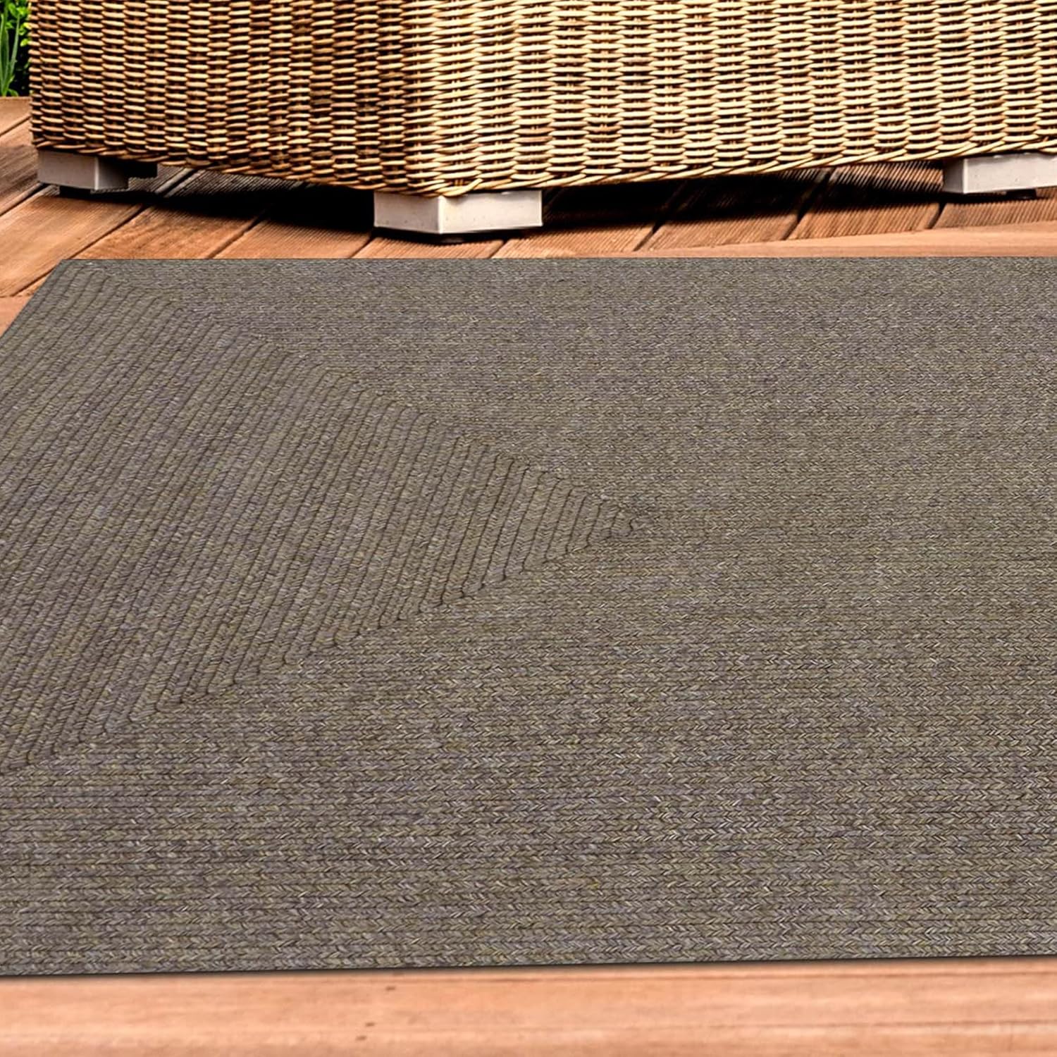 BNM Bohemian Indoor/Outdoor Area Rug with Solid Braided Pattern, Perfect for Backyard, Patio, Office, Living Room, Hardwood, Tile, or Carpet Cover, Floor Decor, 3' x 5', Latte