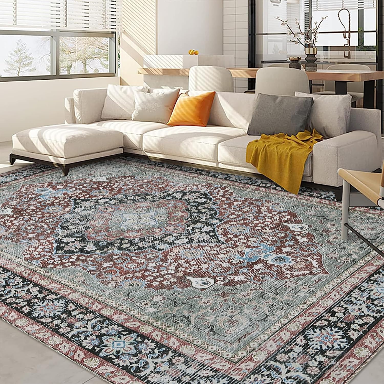 GlowSol Washable Area Rug 9x12 Large Rug Oriental Rugs for