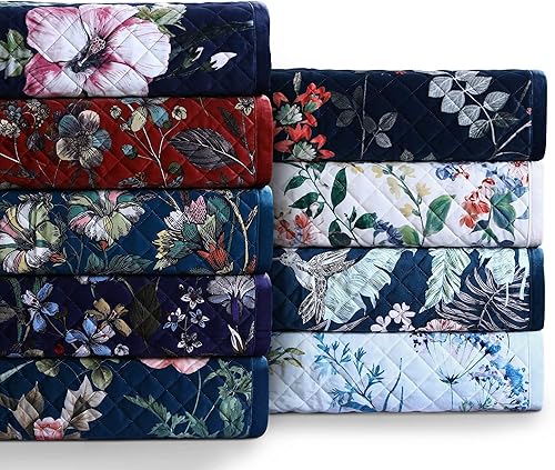 Miniatura 2 de Floris - Juego de edredón de terciopelo estampado Queen