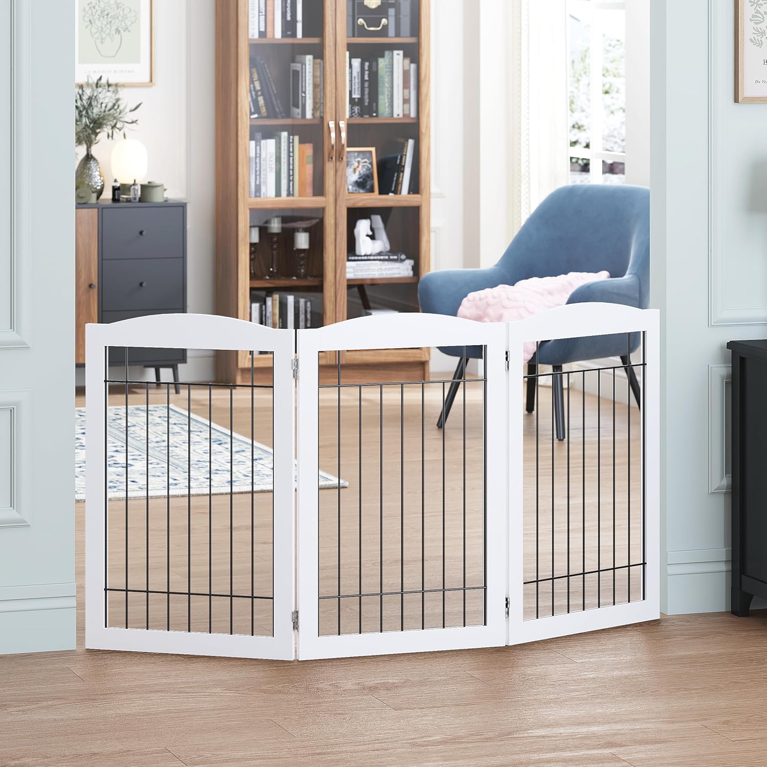 Spirich Freestanding Wire Pet Gate for Dogs, 60 inches Extra Wide, 30 inches Tall Dog Gate for The Houes, Doorway, Stairs, Pet Puppy Safety Fence, White 3 Panels White ?3 Panels?60"W x 30"H