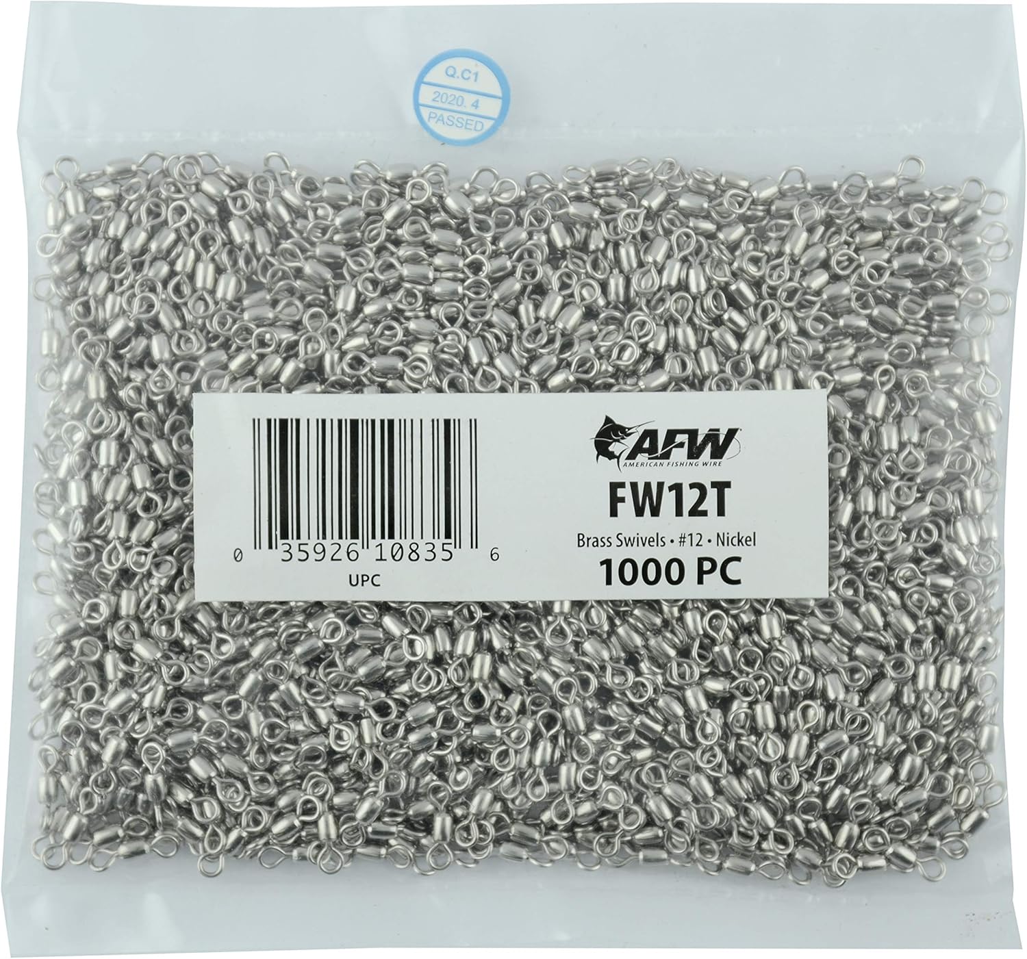 Brass Crane Swivels, Size #12, 15 lb (7 kg) Test, Nickel, 1,000 pc