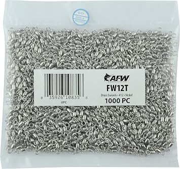 Brass Crane Swivels, Size #12, 15 lb 7 kg Test, Nickel, 1,000 pc
