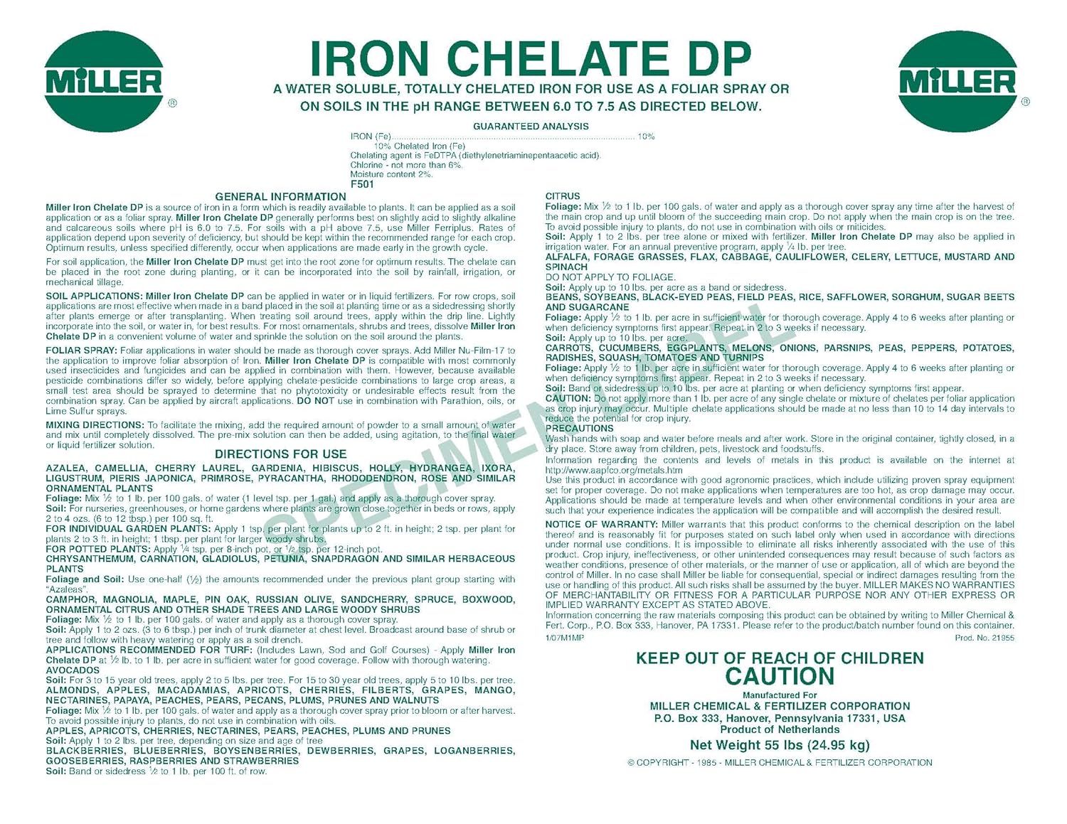Miller Iron DP 10% 5lb Fertilizer