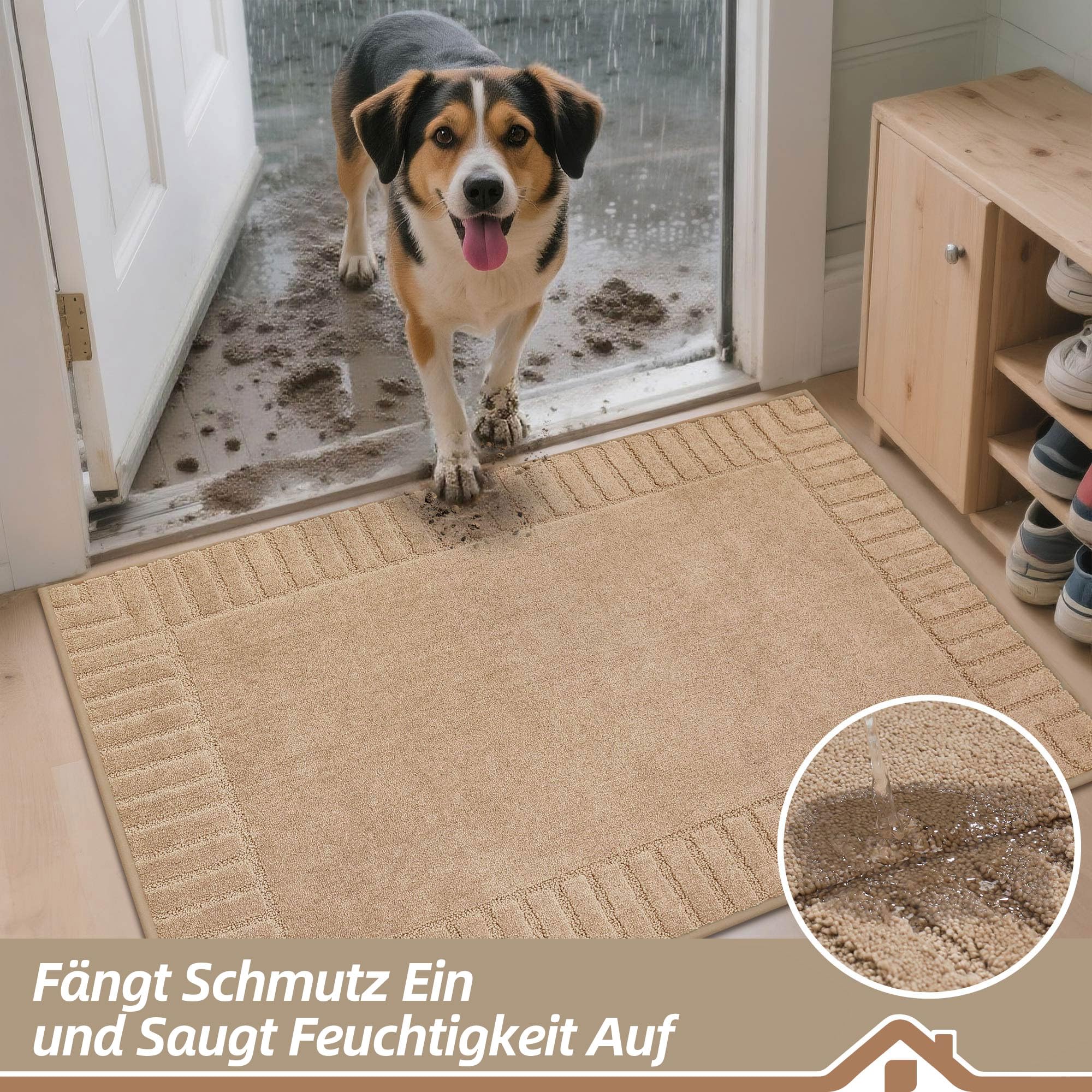 BEQHAUSE Deurmat 50 x 80 cm, absorberende deurmat voor