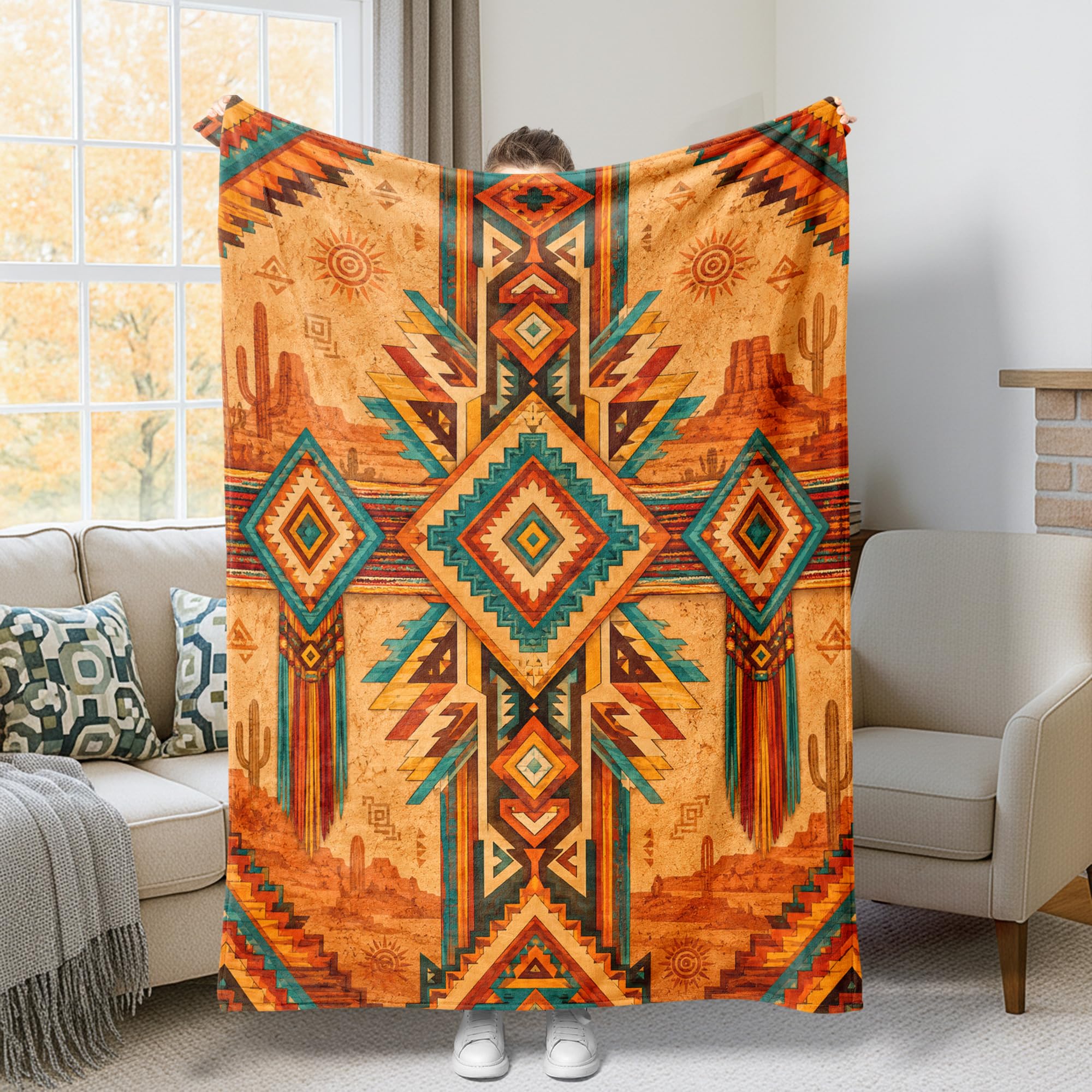 Couverture diamant esthétique terracotta en tissu pelucheux dense pour lit et canapé