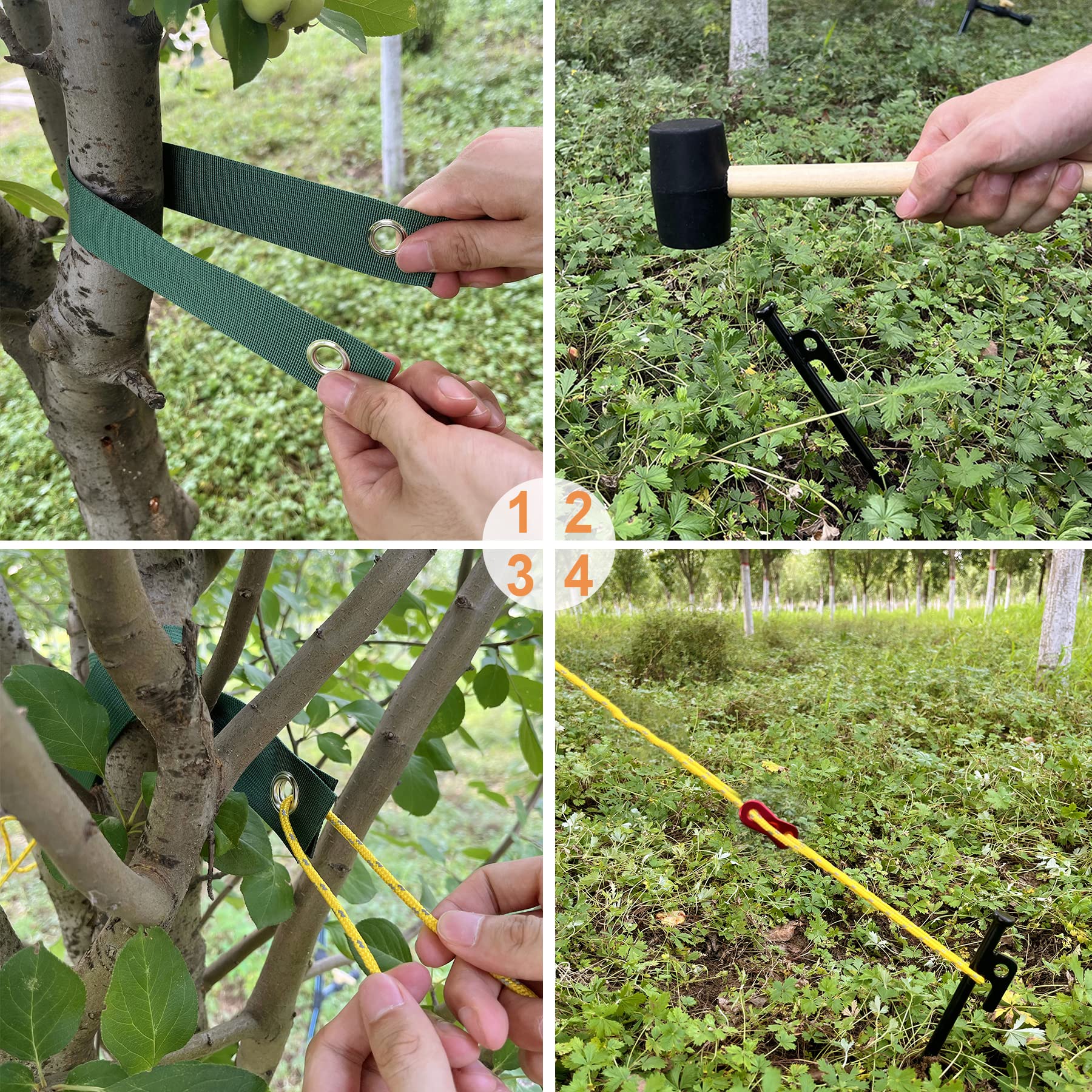 Aoipend Heavy Duty Tree Stakes Kit - 6 Pcs Metal Stakes & Straps, 80ft Reflective Guy Lines for Young Trees & Outdoor Tents - Image 2