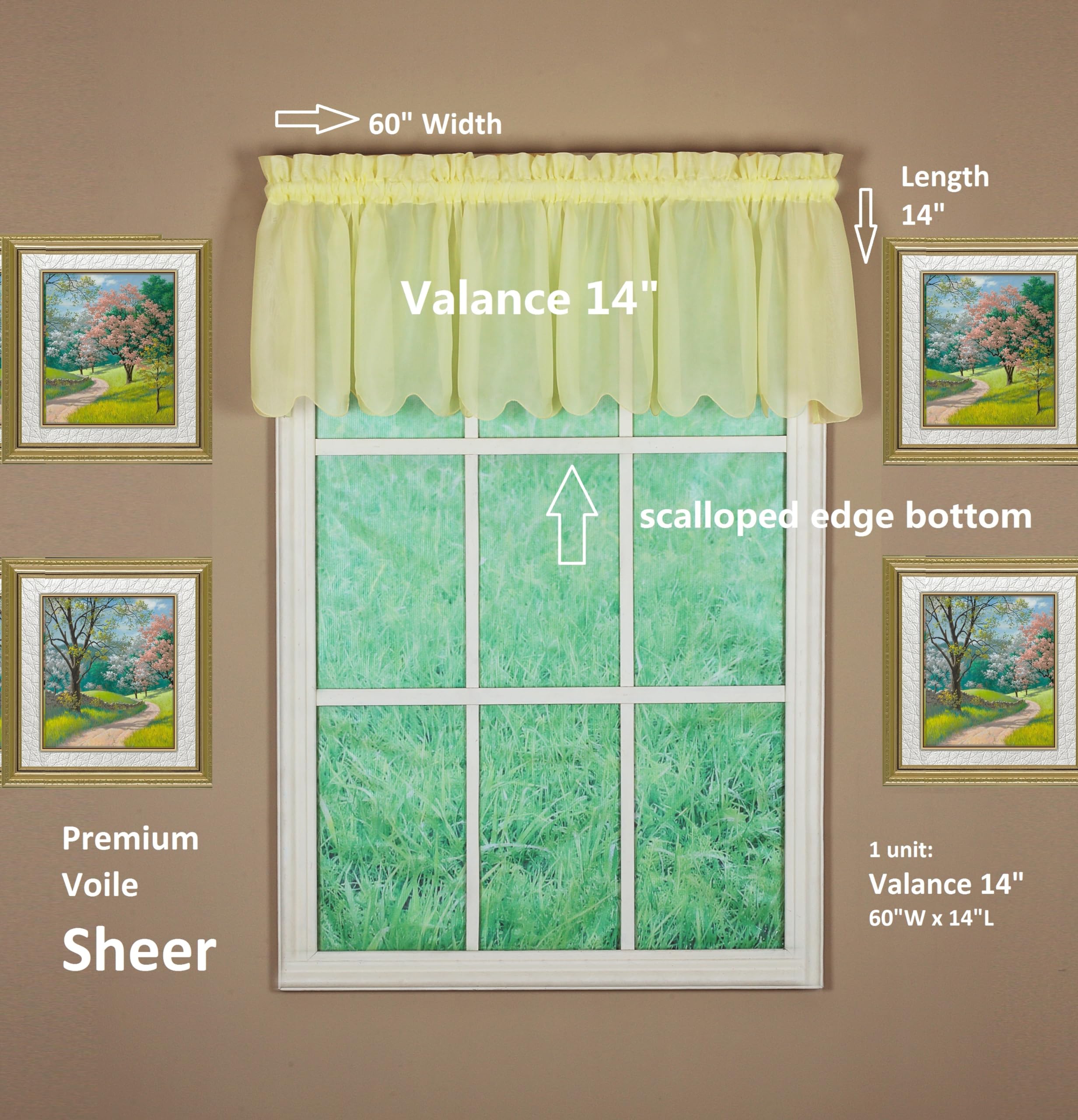 Today's Curtain Emelia Original Voile Valance 14", Yellow, 60" W x 14" L, W 60" x L 14" (1 Panels) - Image 2