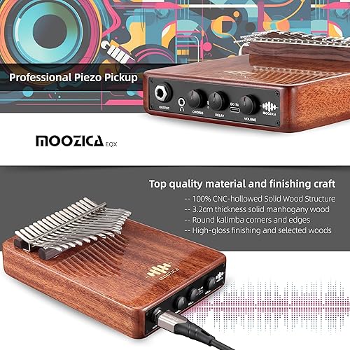 Miniatura 4 de MOOZICA Kalimba profesional de la serie EQX, pastilla piezoeléctrica incorporada de 17 teclas, piano de pulgar Kalimba con coro y control de efecto