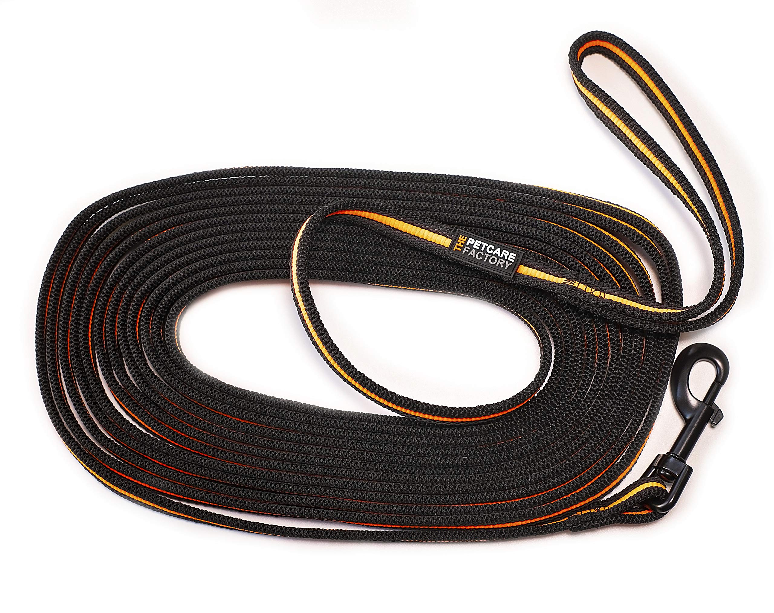 Laisse d'entraînement longue 7.5m polyester noir orange fluo