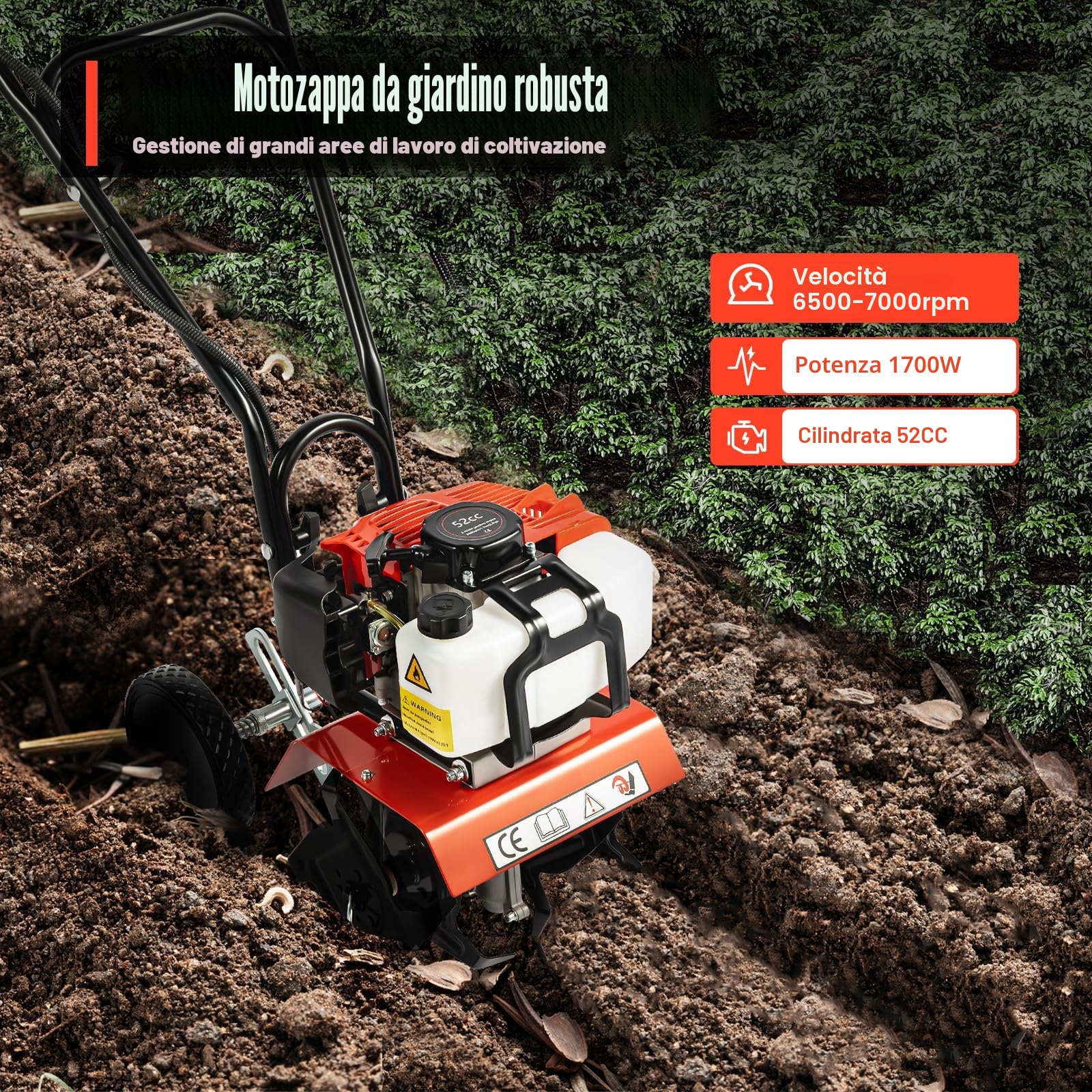 Fresa da giardino a terra a benzina 52CC 1900W 35cm mini coltivatore