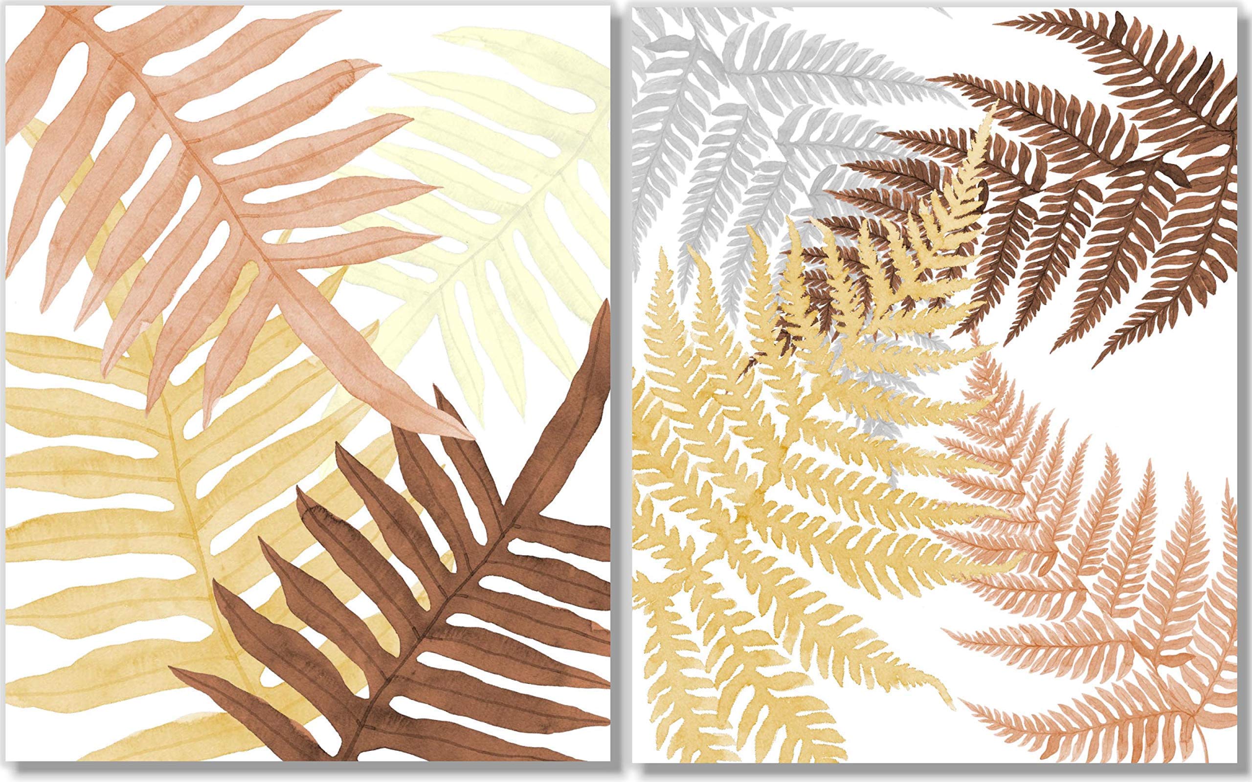 Fern Wall Art - Botanical Art Prints - Sepia Wall Decor - Set of 2-8x10 - Unframed