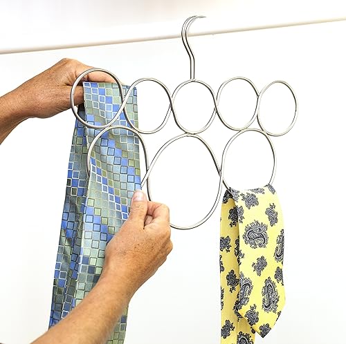 Miniatura 4 de Soporte organizador para colgar bufandas para armario, organización y almacenamiento que ahorra espacio, 8 anillos cromados satinados sin enganches