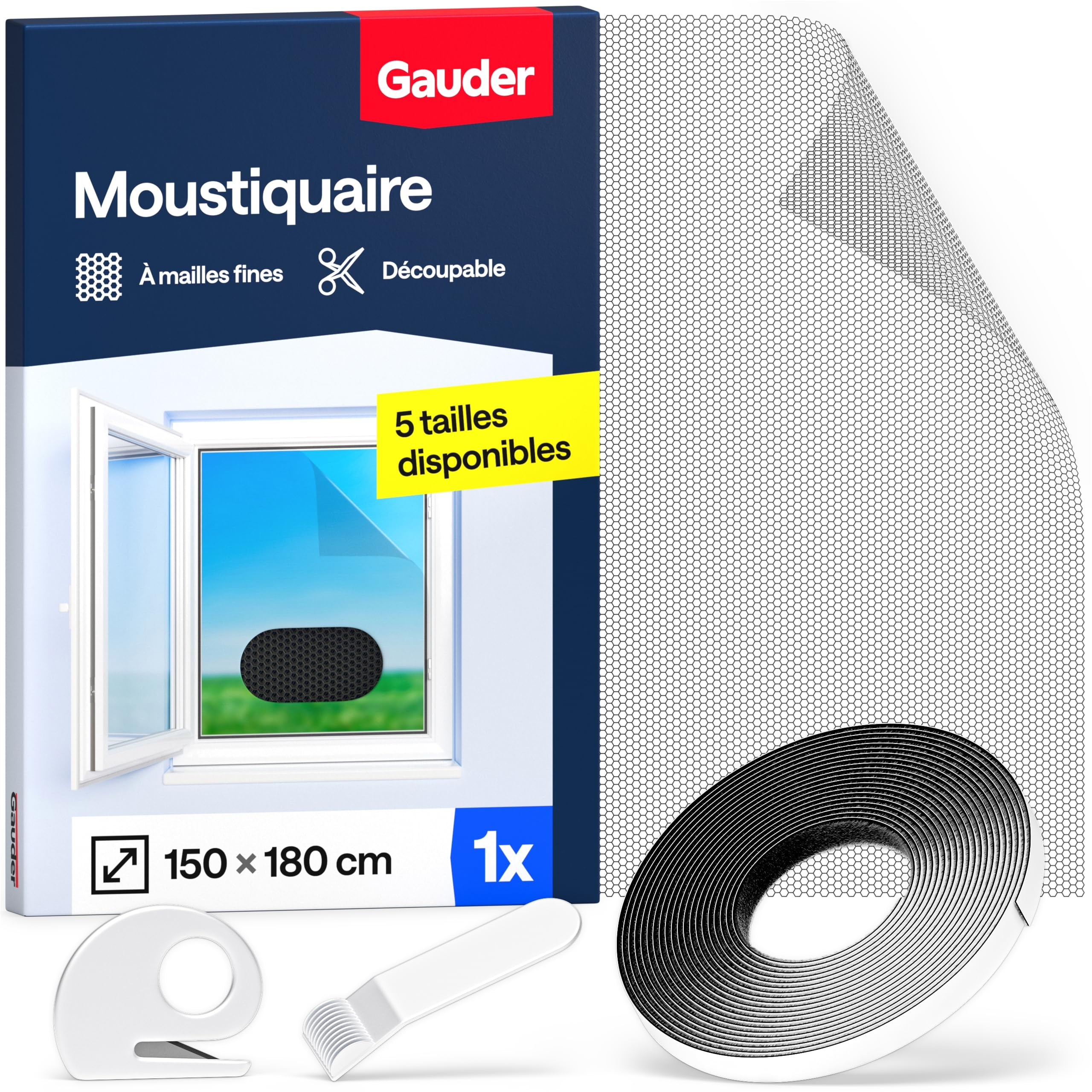 GAUDER Moustiquaire pour Fenêtre - Filet Anti-Insectes avec Bande Auto-Agrippante - Moustiquaire Adhésive pour Fenêtre - Auto-Adhésive et Sans Perçage (150 x 180 cm - Noir)