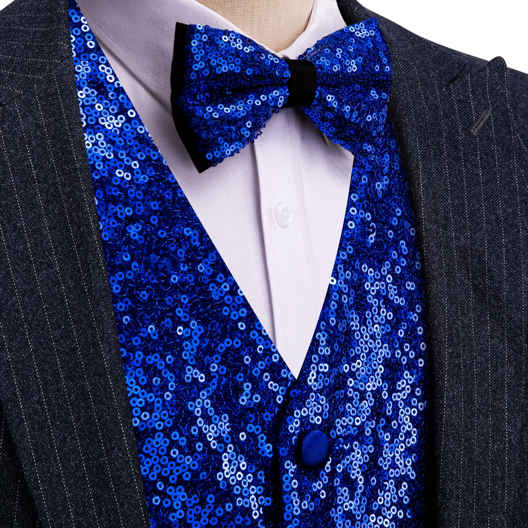 Barry.Wang Set gilet da uomo con paillettes con scollo a V, gilet lucido con papillon, per feste di fine anno, smoking, matrimonio, abito da uomo, taglie S-3XL