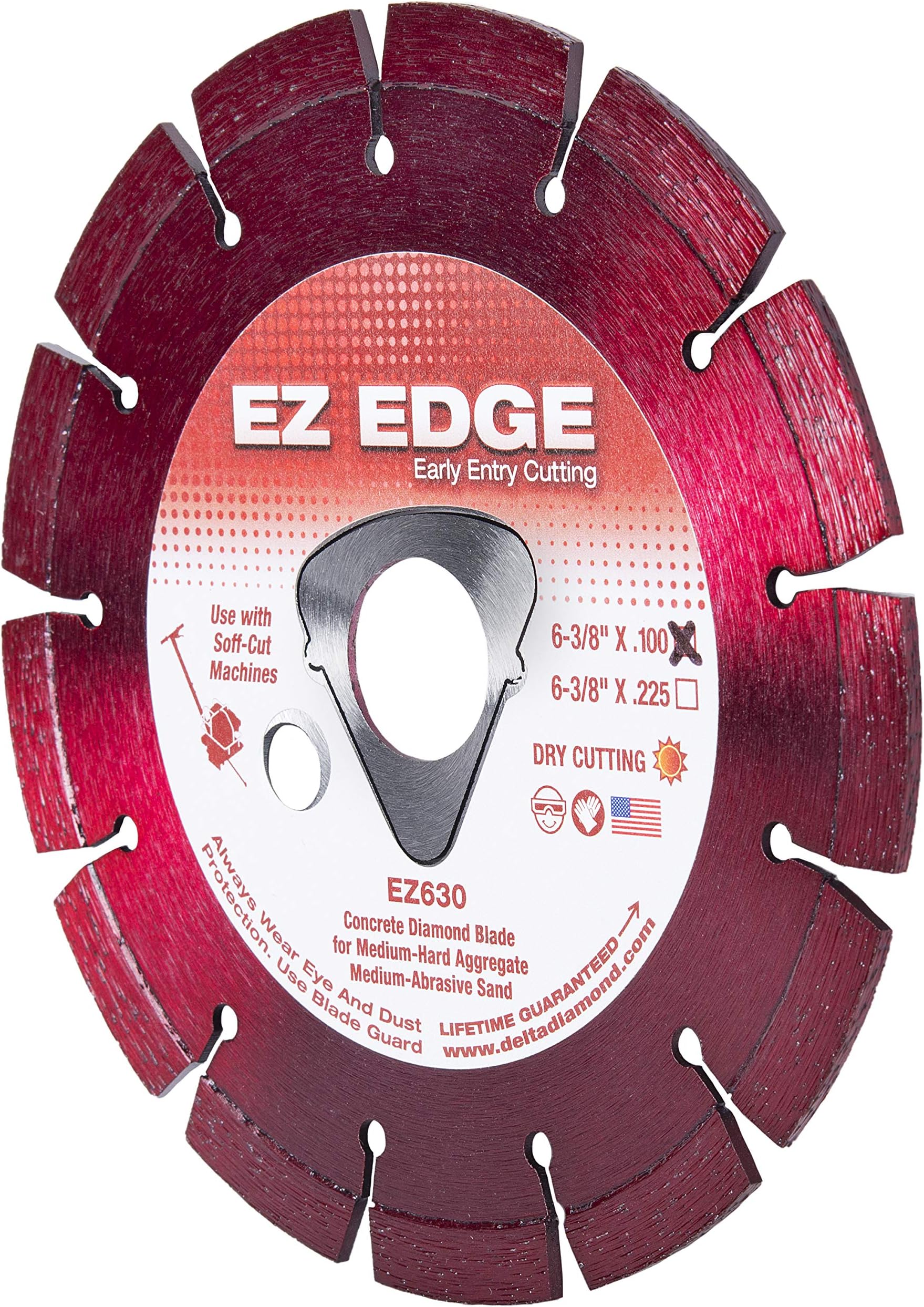 Delta Early Entry Diamond Blade 6-3/8" Red for Med-Hard Aggregate Concrete, use with Soff-Cut 150 Saws (RED 6-3/8" X .100 X DM Arbor)