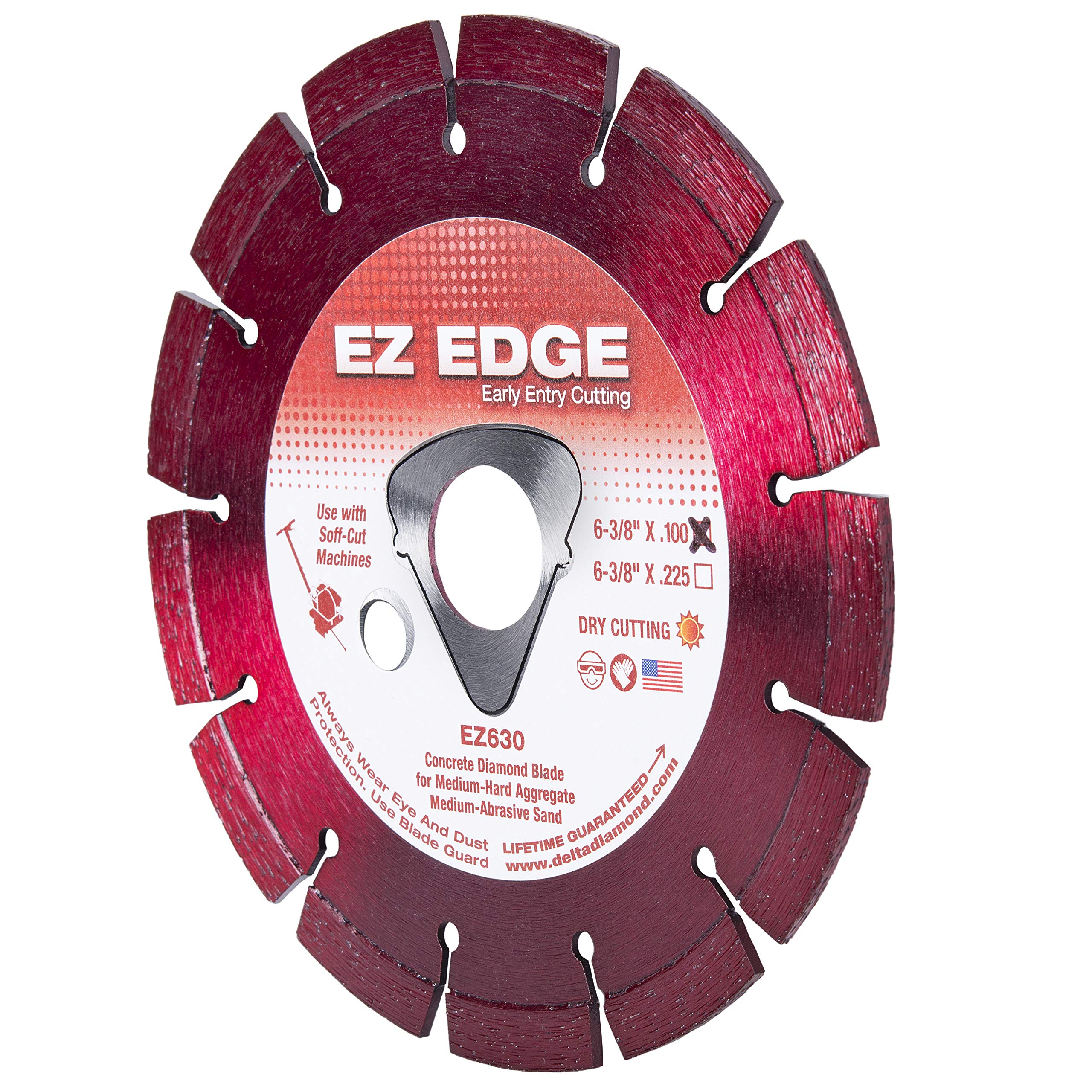Delta Early Entry Diamond Blade 6-3/8" Red for Med-Hard Aggregate Concrete, use with Soff-Cut 150 Saws (RED 6-3/8" X .100 X DM Arbor)