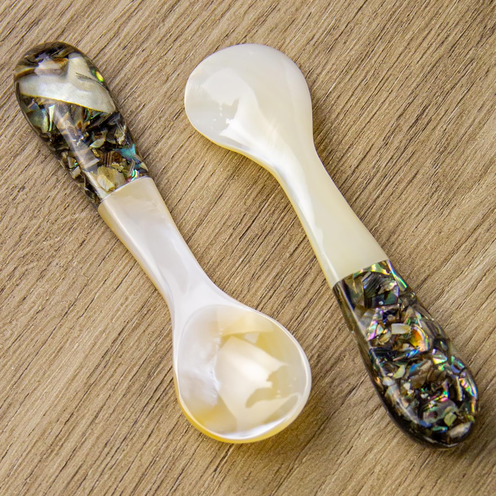 DUEBEL Set di 6 cucchiai da caviale con manico in abalone, 10,2 cm, in madreperla, per servire caviale, servire uova, stoviglie per catering, eventi, decorazione per la tavola del ristorante