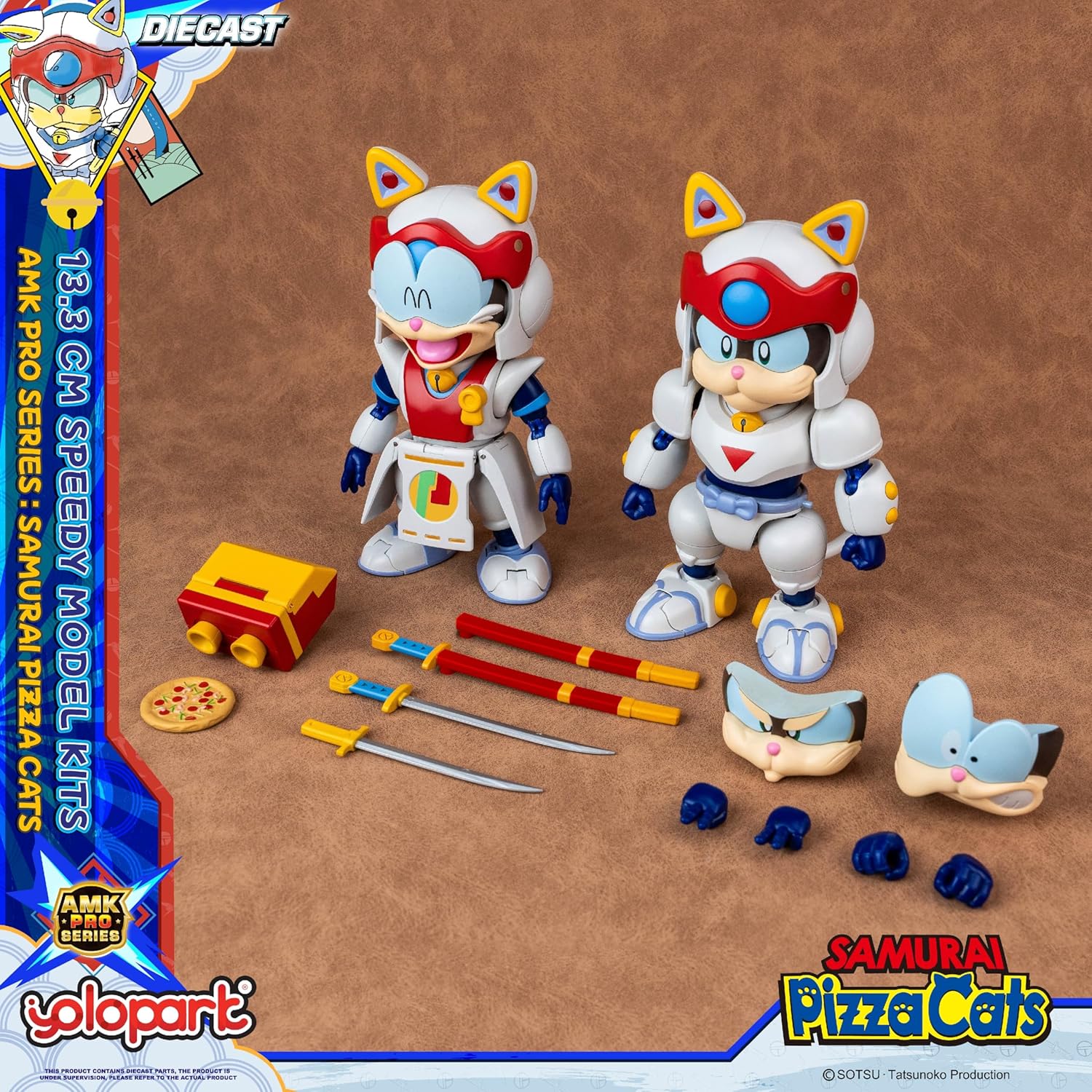 YOLOPARK 2 Pack Samurai Pizza Cats Speedy: Two Figures in One Set | 5.23" AMK PRO Series Highly Articulated Action Figures | Includes 4 Faces, Weapons & Pizza Accessories for Ages 15+