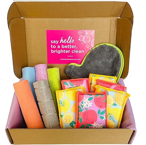 Bright Box Esponjas de microfibra para el hogar y paquete de limpieza de tela de larga duración, 12 quilates, multicolor