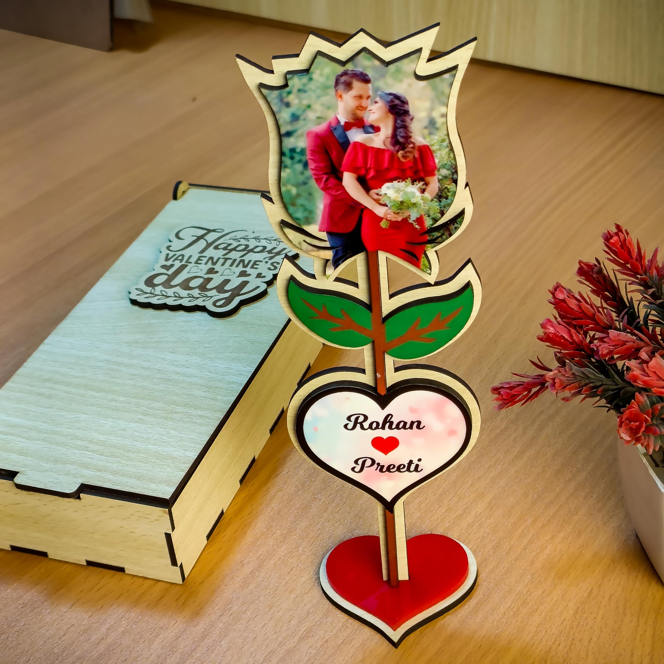 WEHATKE Personalized Photo Rose Stand with Names | Custom Couple Picture Showpiece | Romantic Valentine, for Couples | Gifts for him & Her 2